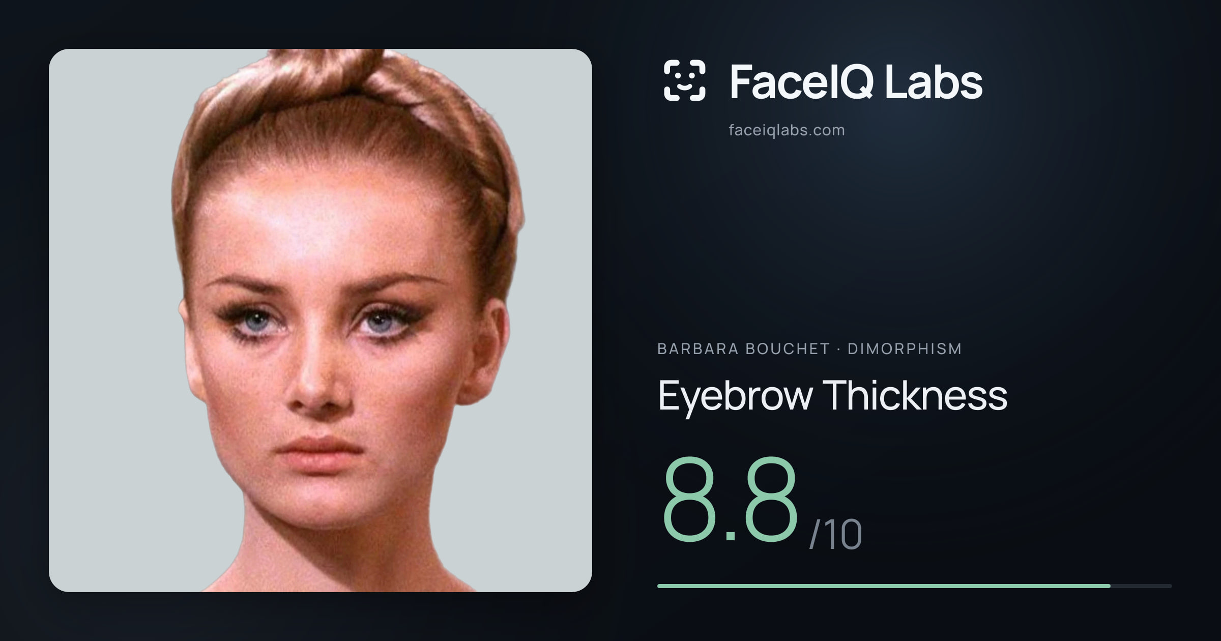 Barbara Bouchet Eyebrow Thickness: 8.8/10, drawn on the photo