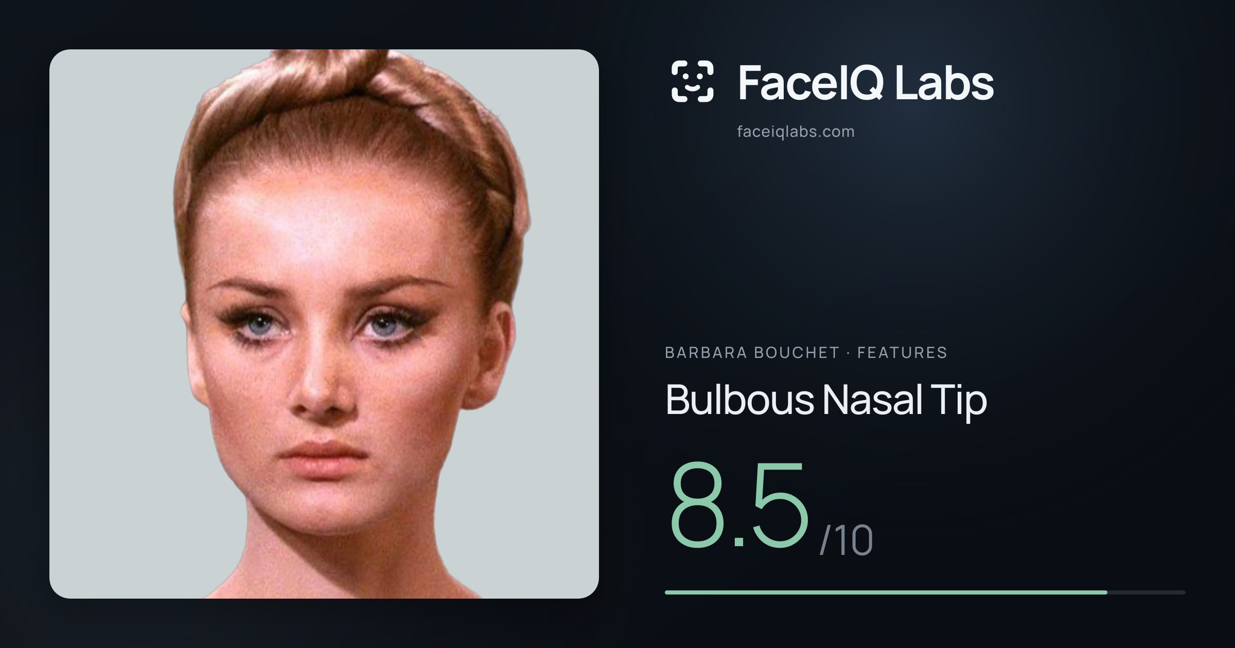 Barbara Bouchet Bulbous Nasal Tip: 8.5/10, drawn on the photo