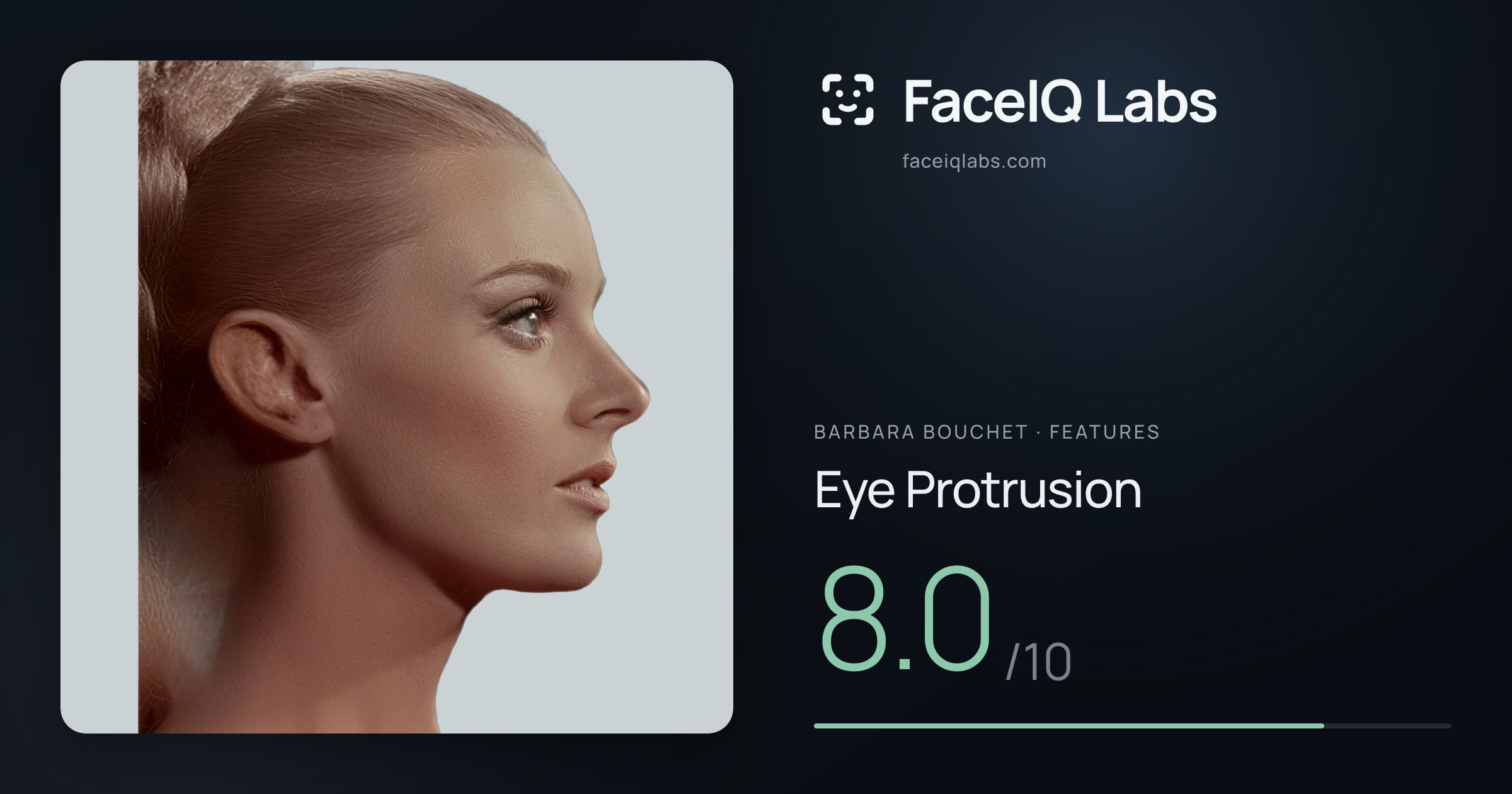 Barbara Bouchet Eye Protrusion: 8.0/10, drawn on the photo