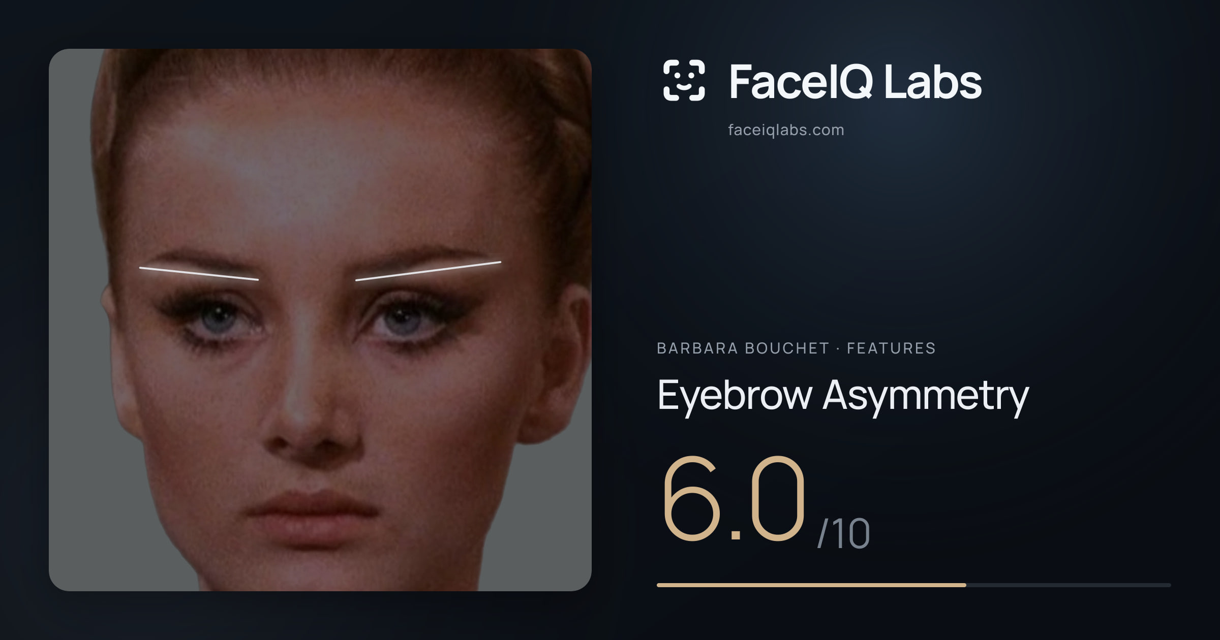 Barbara Bouchet Eyebrow Asymmetry: 6.0/10, drawn on the photo