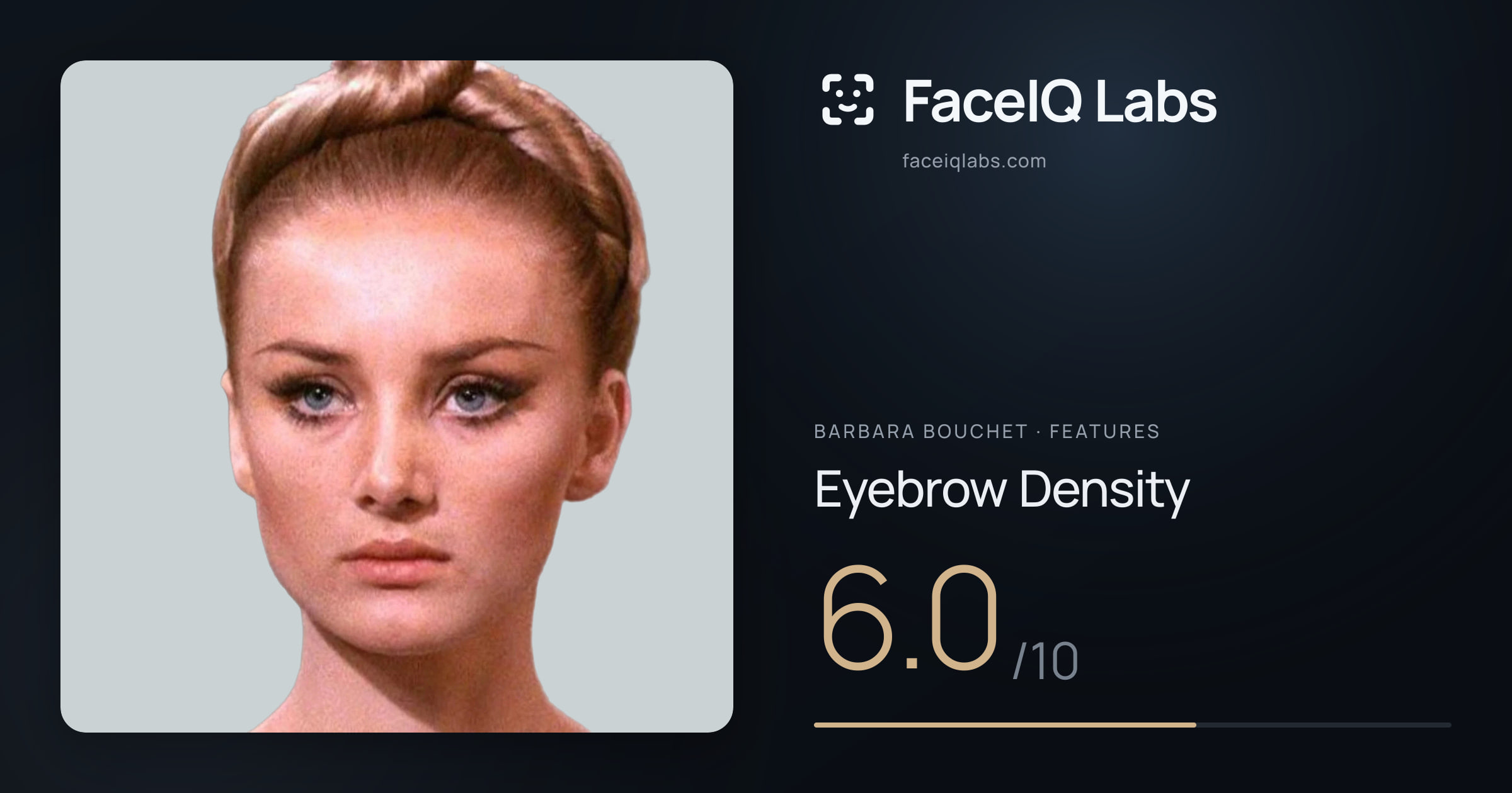Barbara Bouchet Eyebrow Density: 6.0/10, drawn on the photo