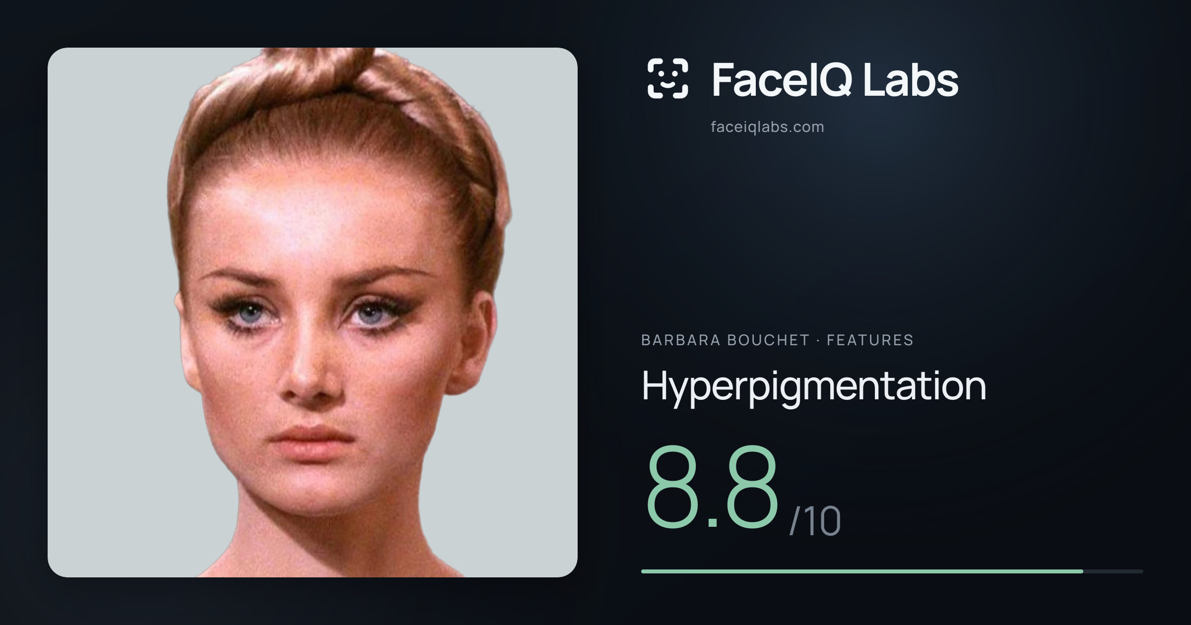 Barbara Bouchet Hyperpigmentation: 8.8/10, drawn on the photo