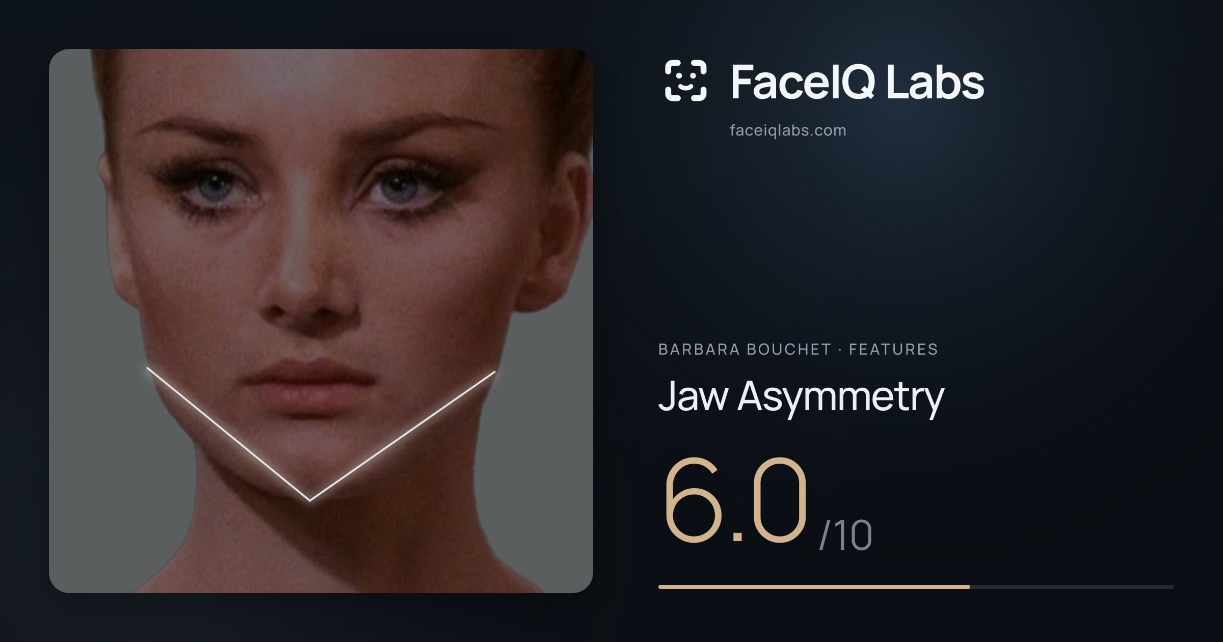 Barbara Bouchet Jaw Asymmetry: 6.0/10, drawn on the photo