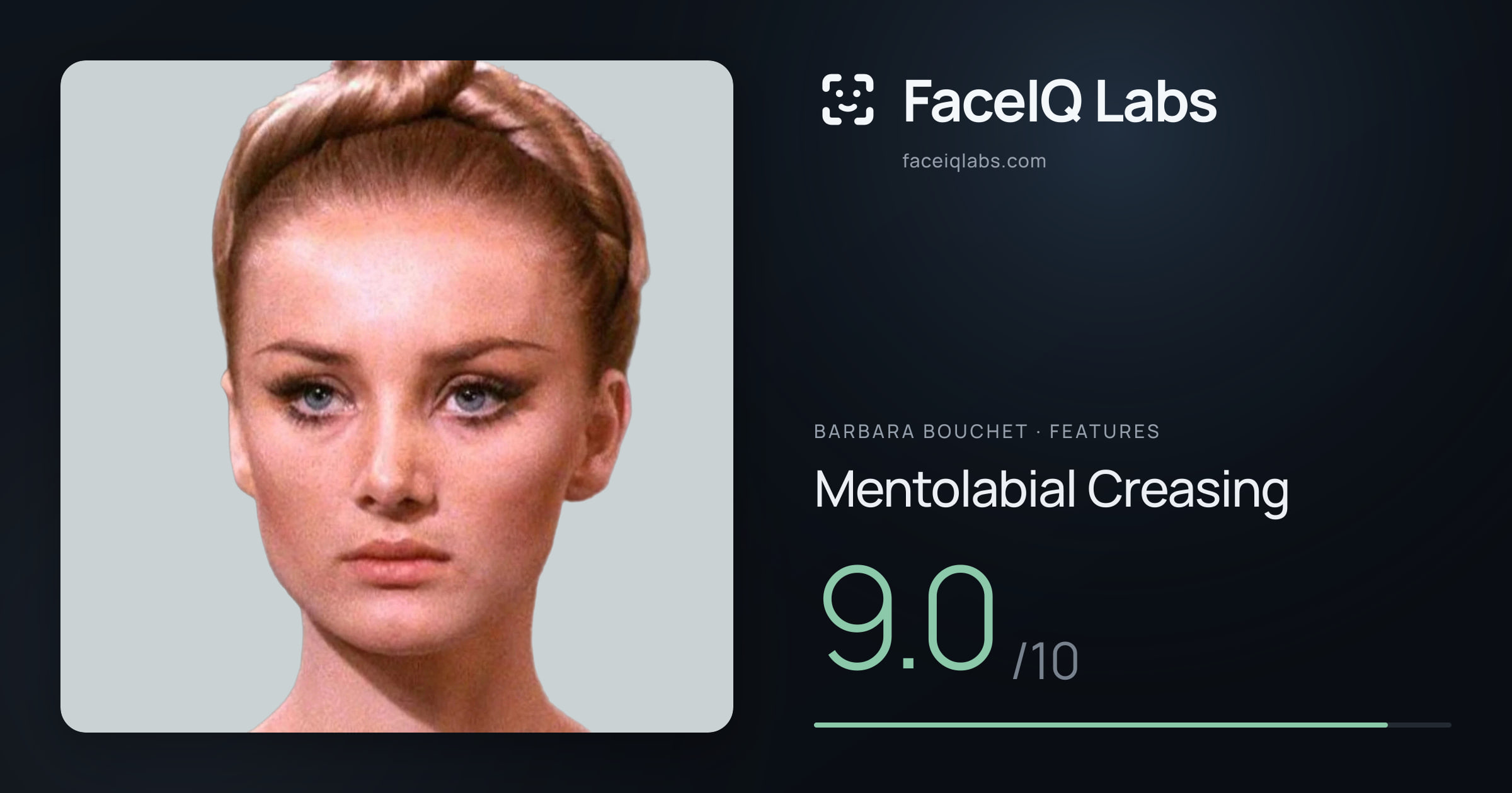 Barbara Bouchet Mentolabial Creasing: 9.0/10, drawn on the photo
