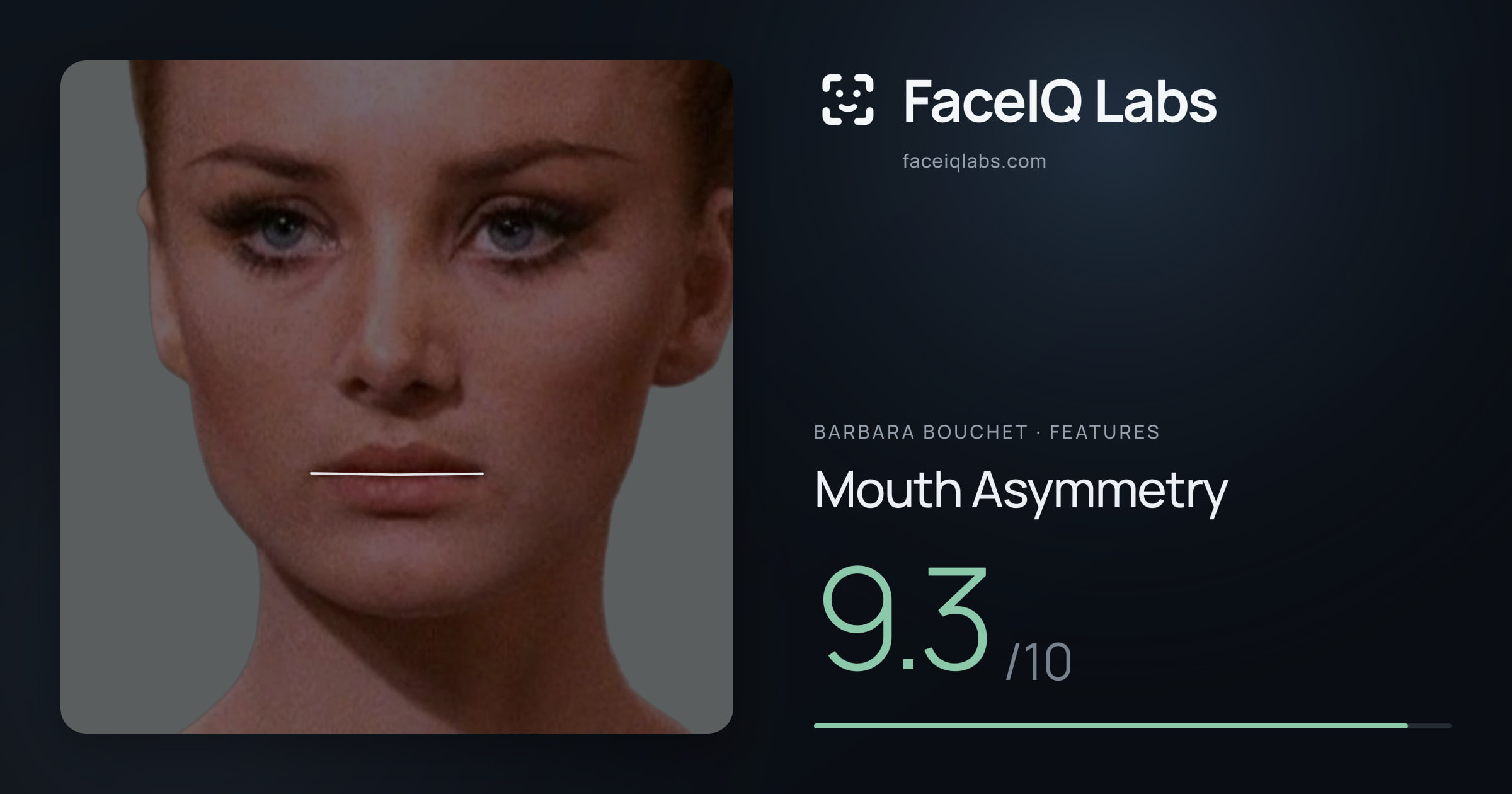 Barbara Bouchet Mouth Asymmetry: 9.3/10, drawn on the photo