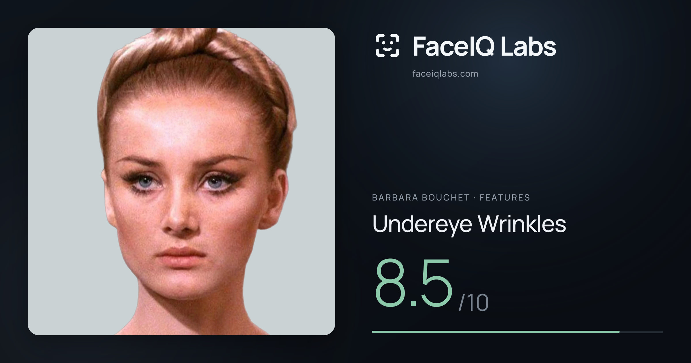 Barbara Bouchet Undereye Wrinkles: 8.5/10, drawn on the photo