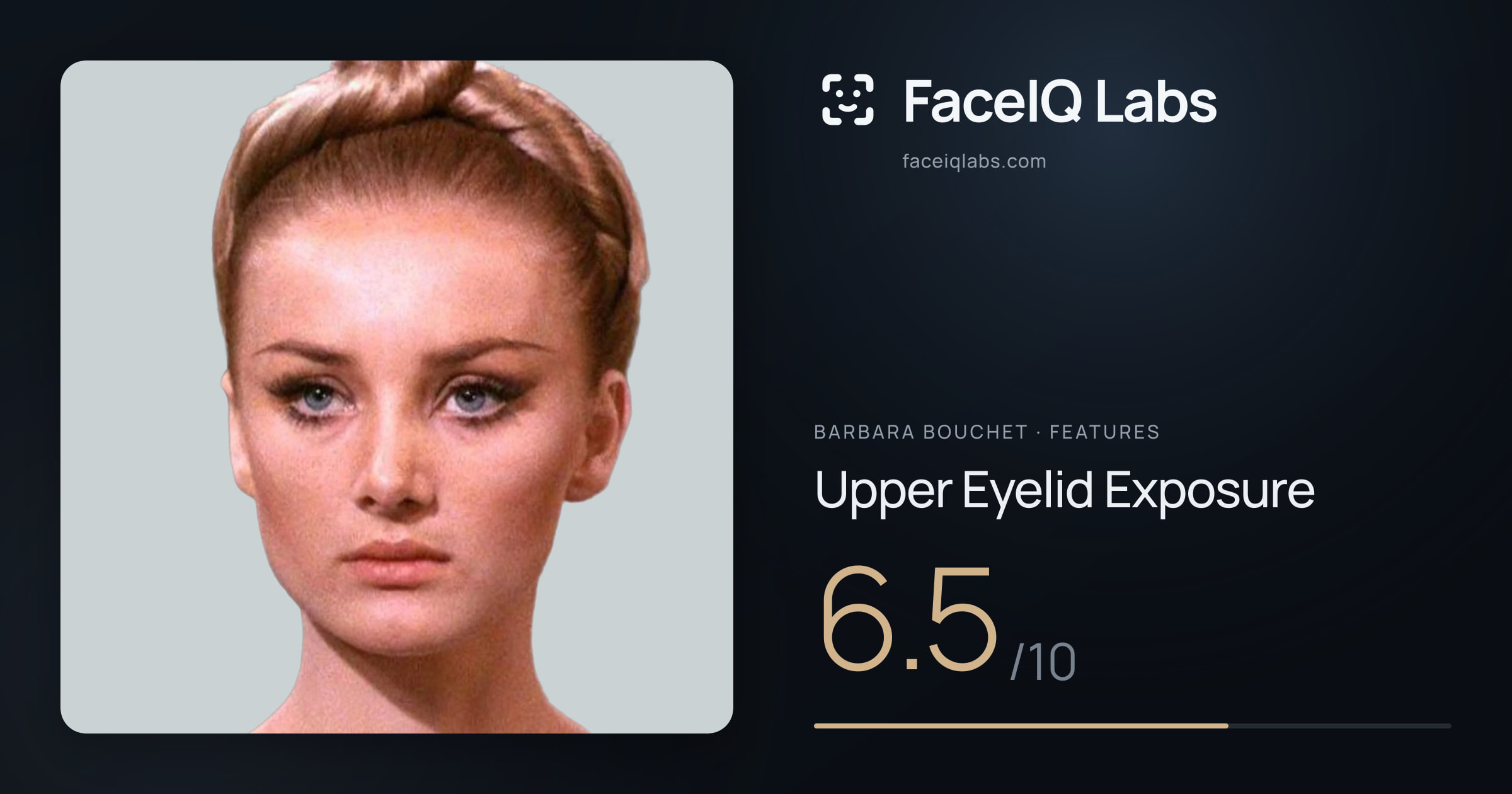 Barbara Bouchet Upper Eyelid Exposure: 6.5/10, drawn on the photo