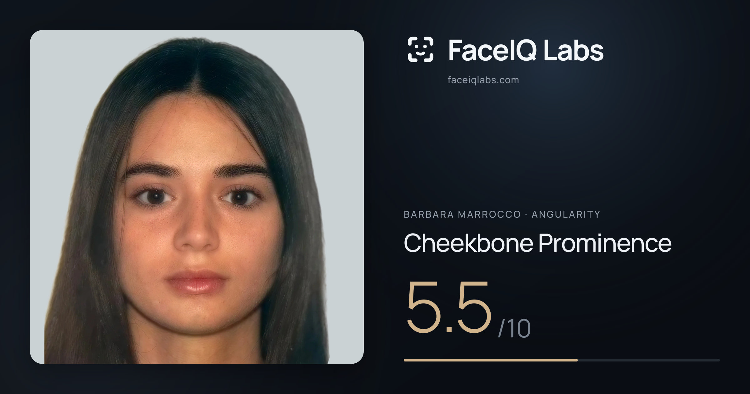 Barbara Marrocco Cheekbone Prominence: 5.5/10, drawn on the photo