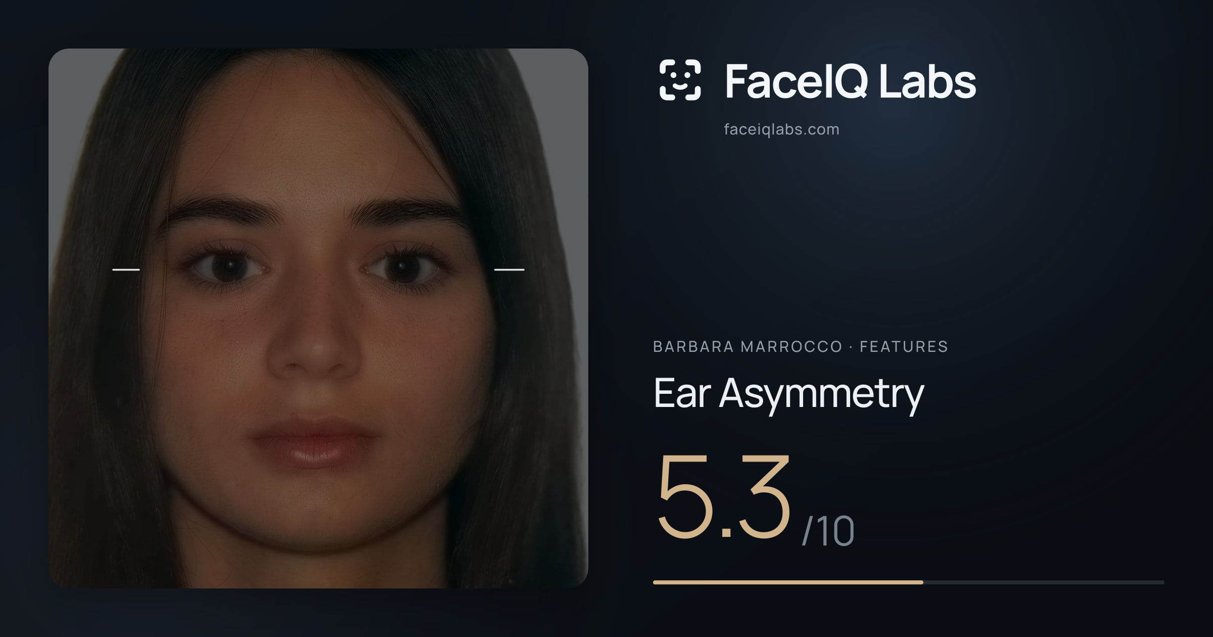 Barbara Marrocco Ear Asymmetry: 5.3/10, drawn on the photo