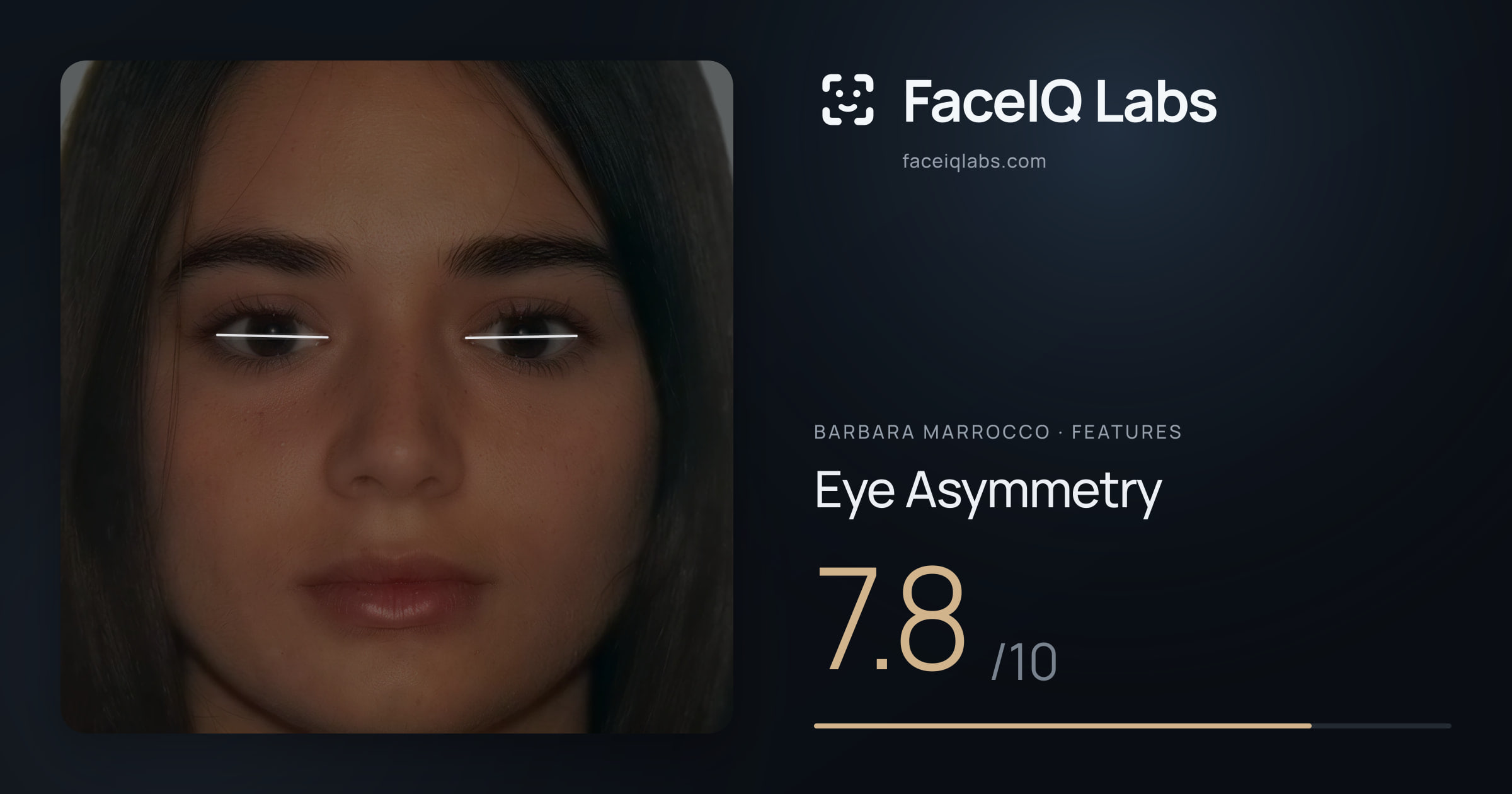 Barbara Marrocco Eye Asymmetry: 7.8/10, drawn on the photo