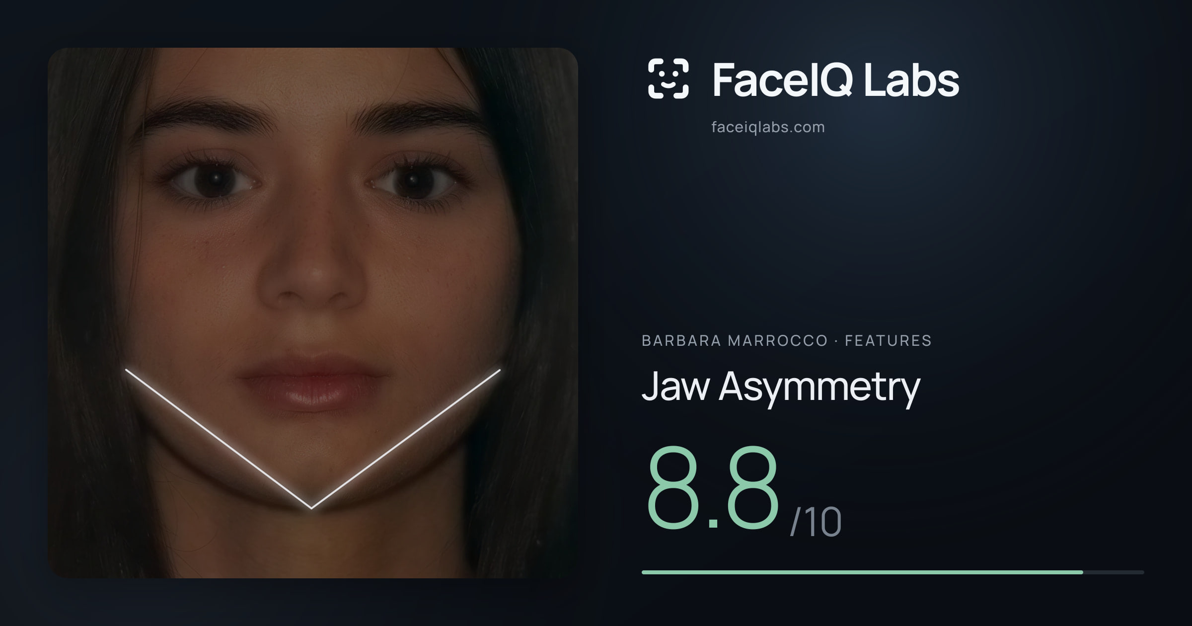 Barbara Marrocco Jaw Asymmetry: 8.8/10, drawn on the photo