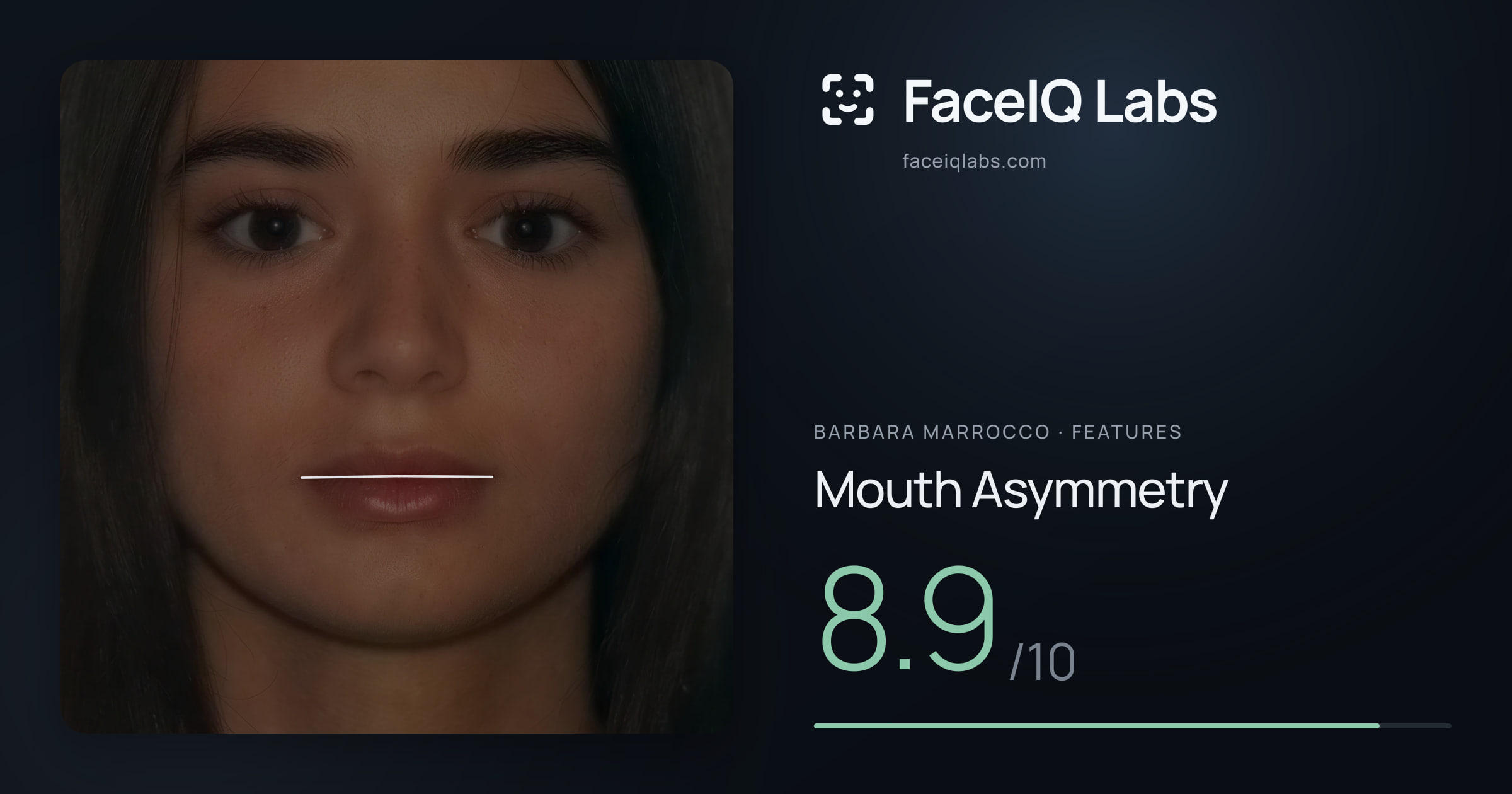 Barbara Marrocco Mouth Asymmetry: 8.9/10, drawn on the photo