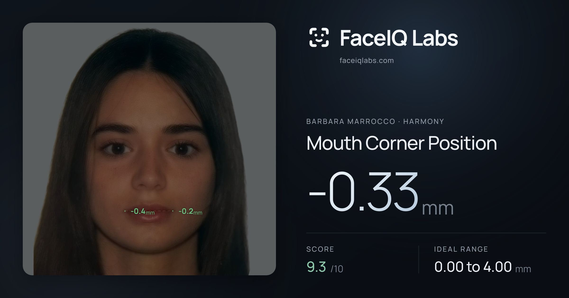 Barbara Marrocco Mouth Corner Position: -0.33mm, drawn on the photo