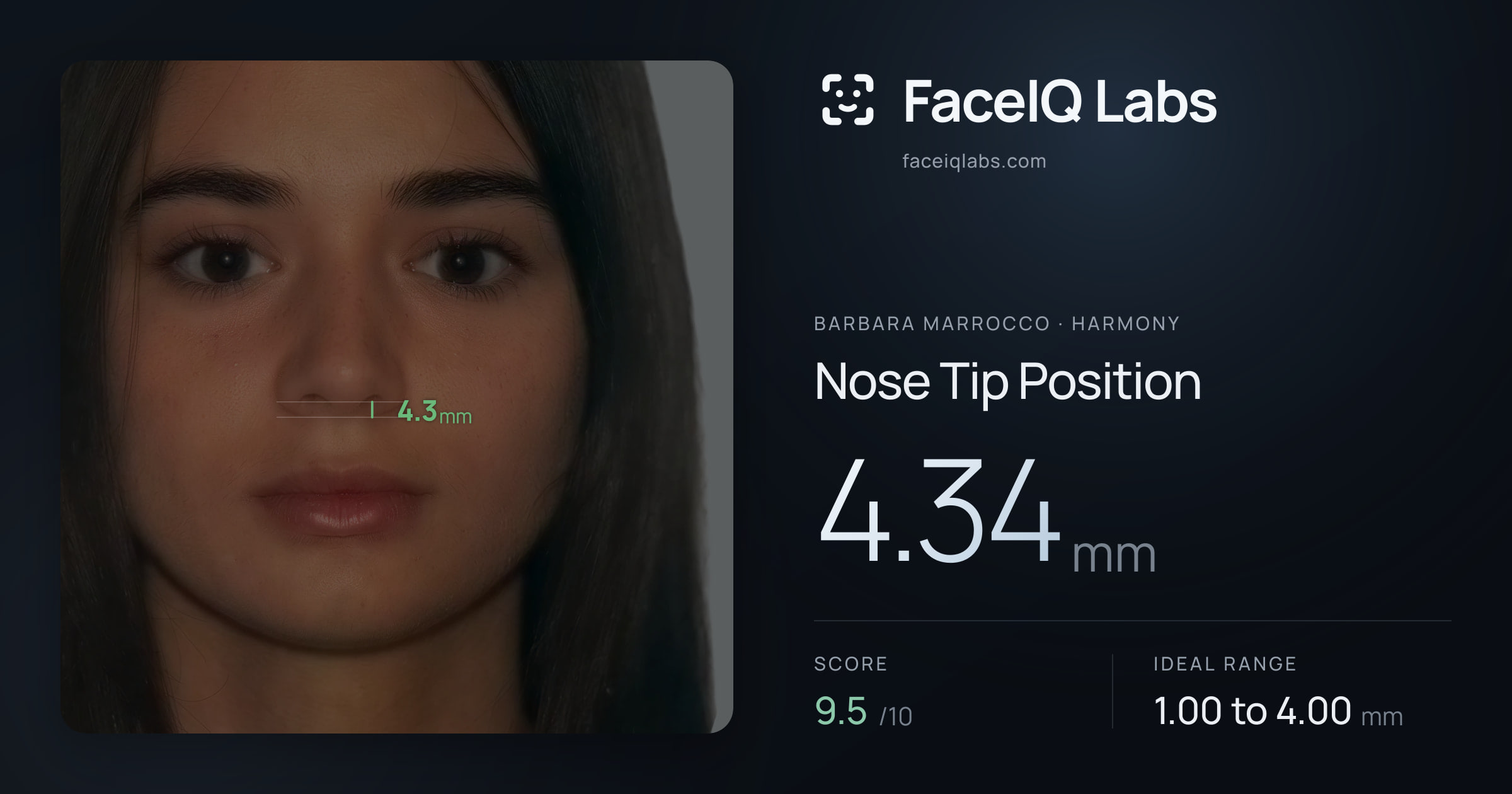 Barbara Marrocco Nose Tip Position: 4.34mm, drawn on the photo