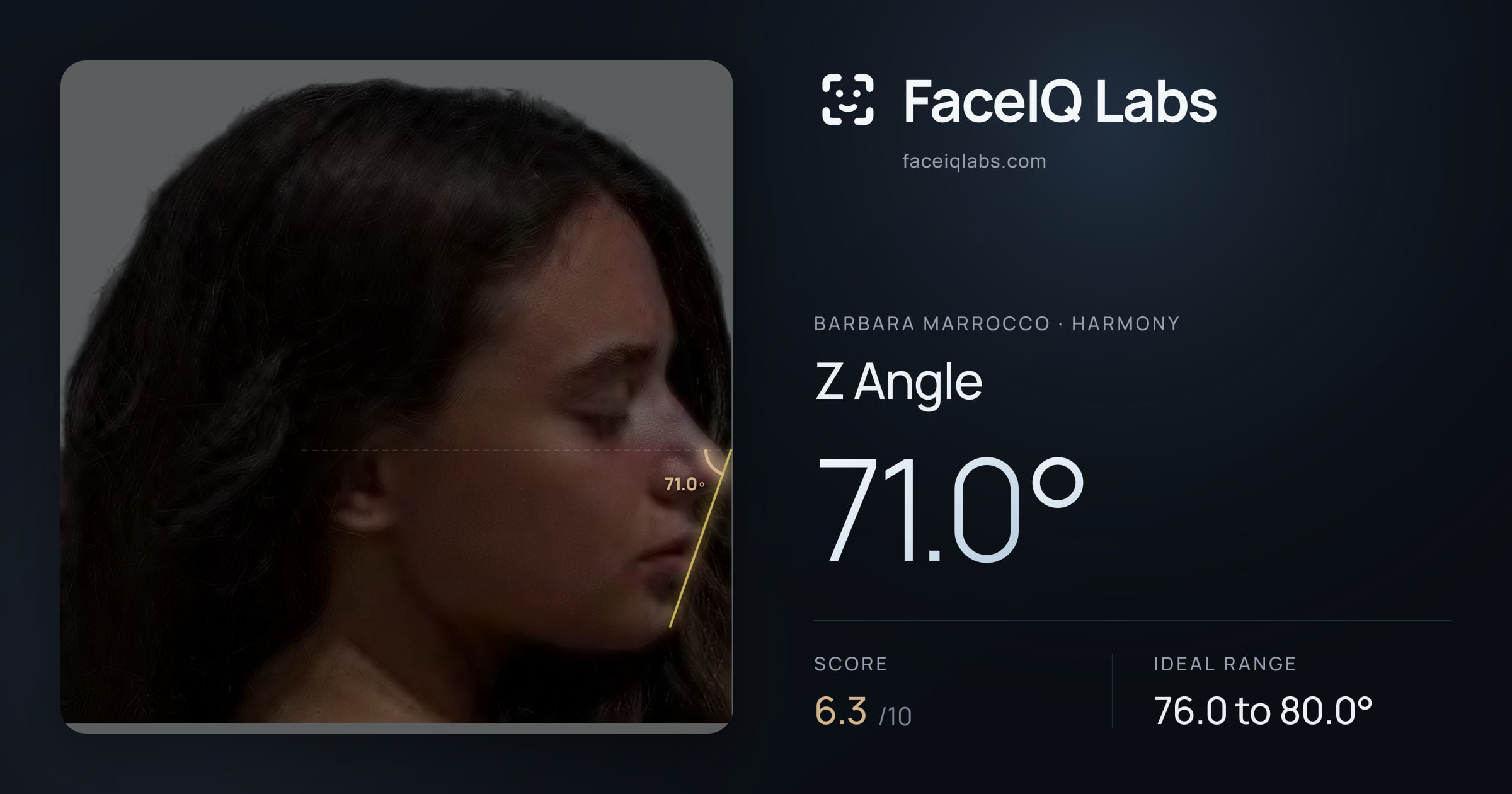 Barbara Marrocco Z Angle: 71.0°, drawn on the photo