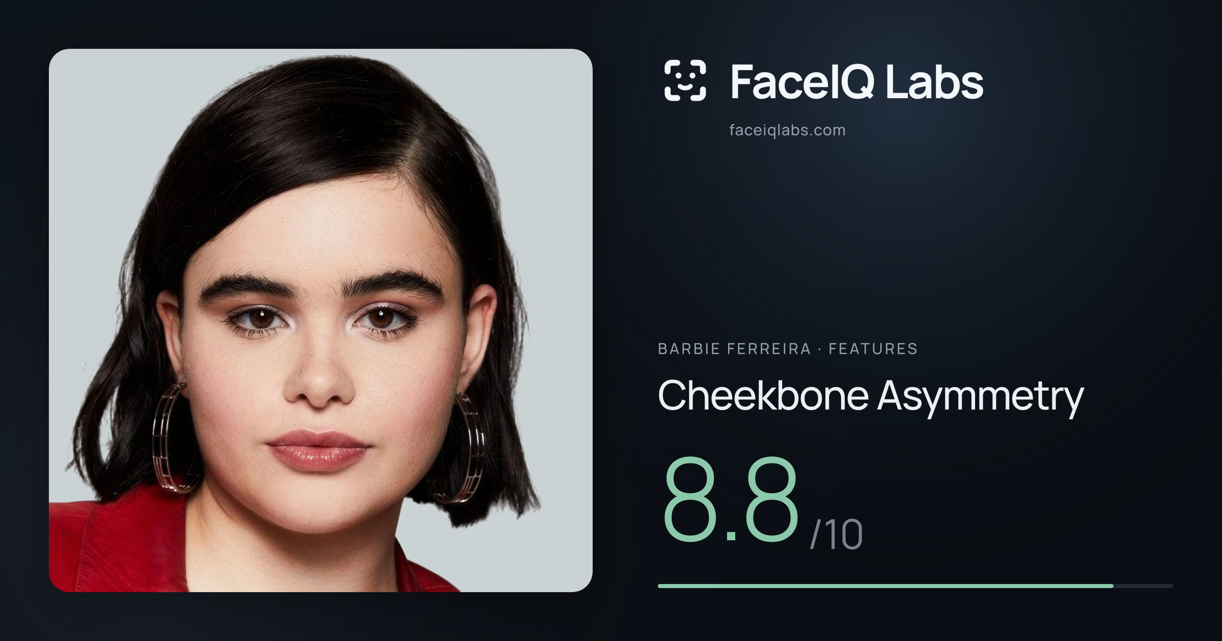 Barbie Ferreira Cheekbone Asymmetry: 8.8/10, drawn on the photo