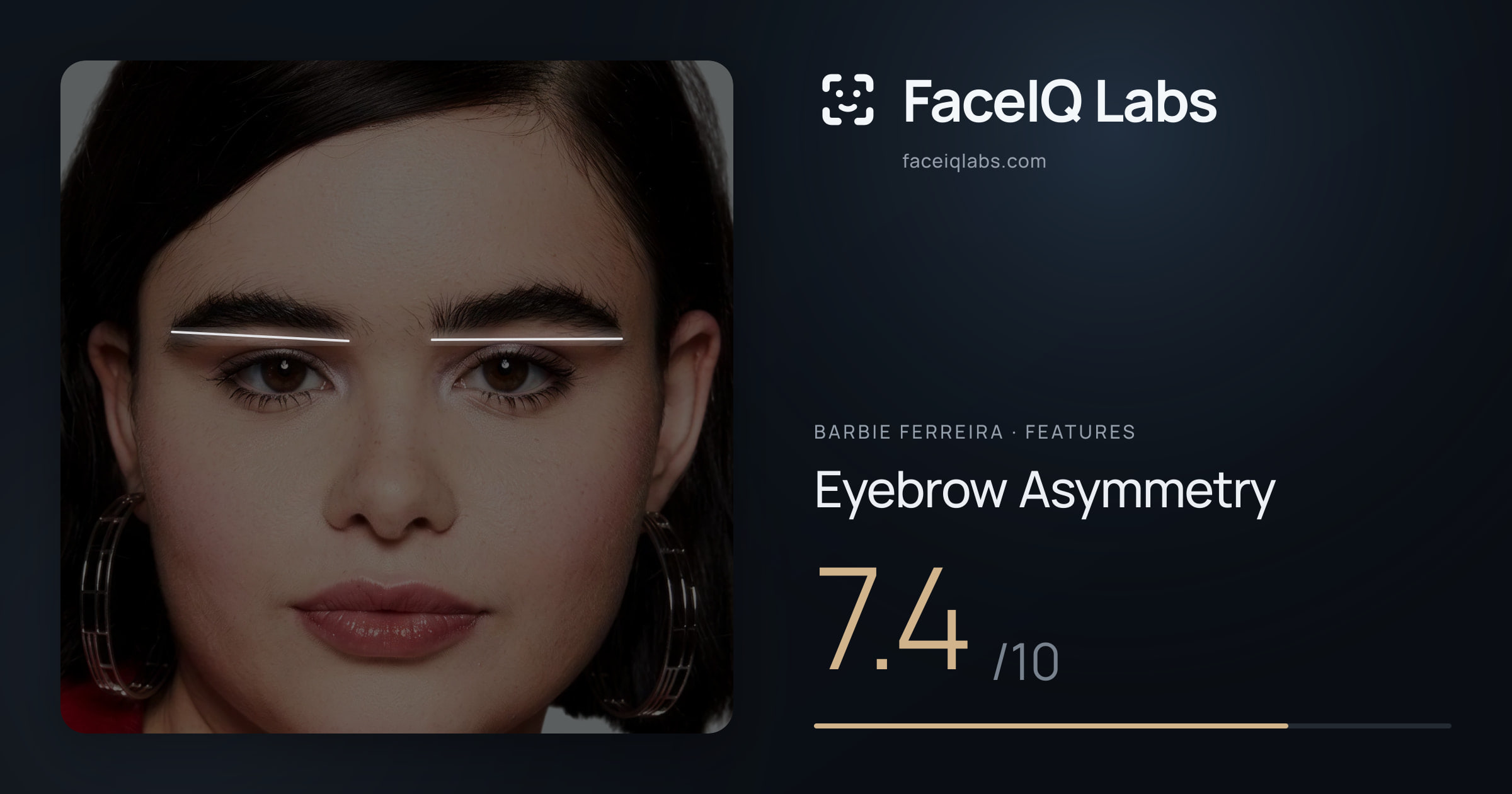 Barbie Ferreira Eyebrow Asymmetry: 7.4/10, drawn on the photo