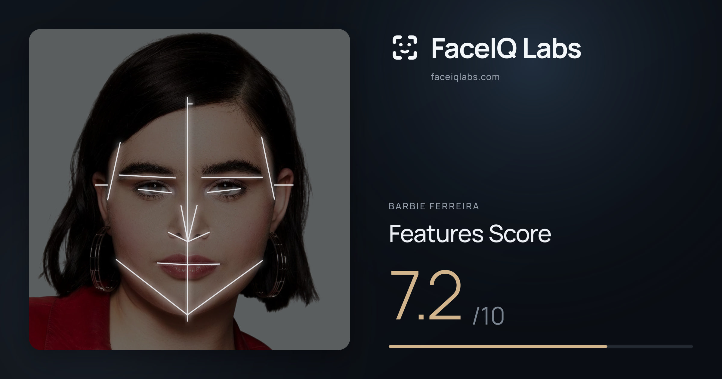 Barbie Ferreira Features: 7.2/10, with each assessment drawn on the photo