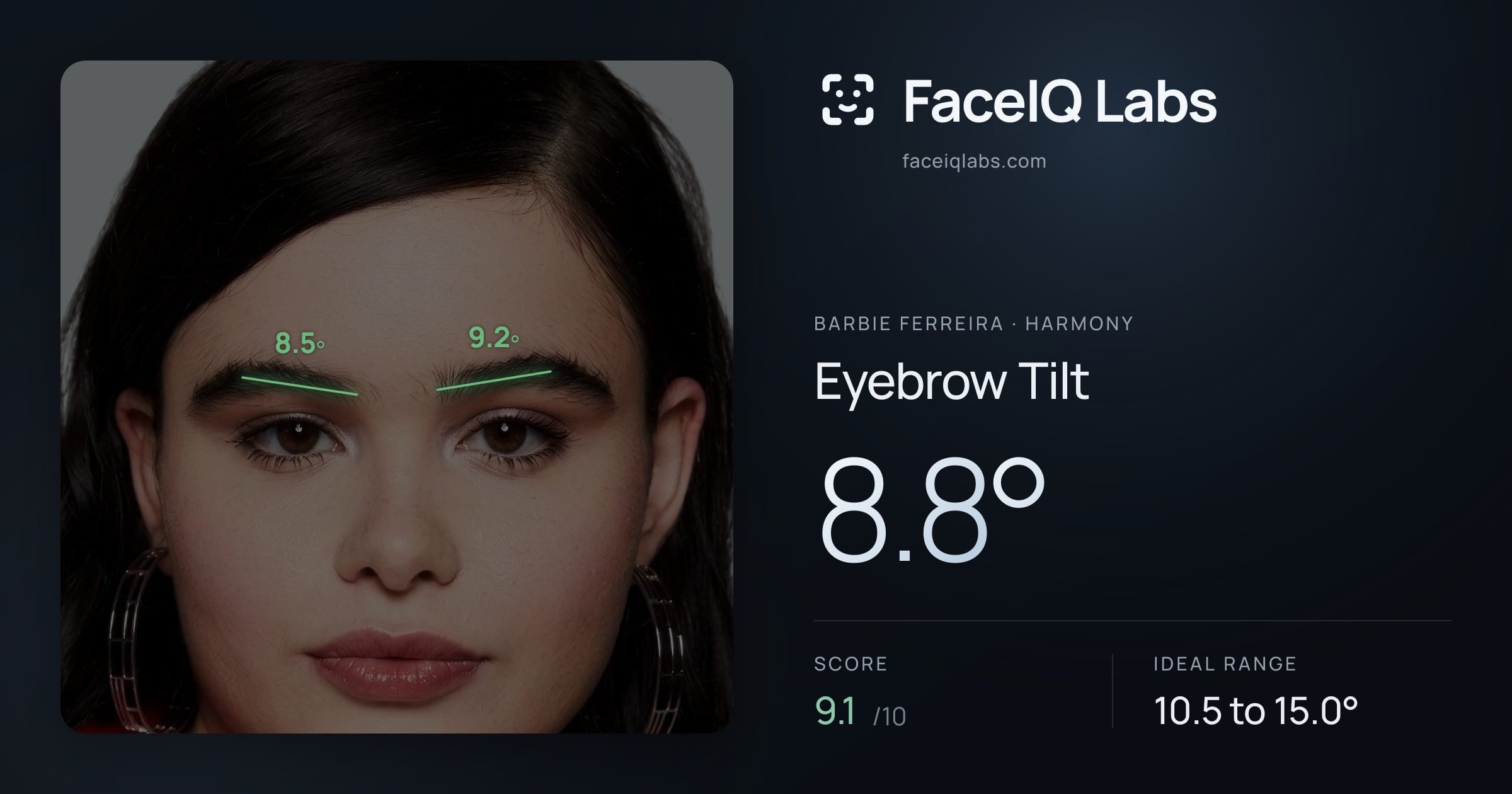 Barbie Ferreira Eyebrow Tilt: 8.8°, drawn on the photo