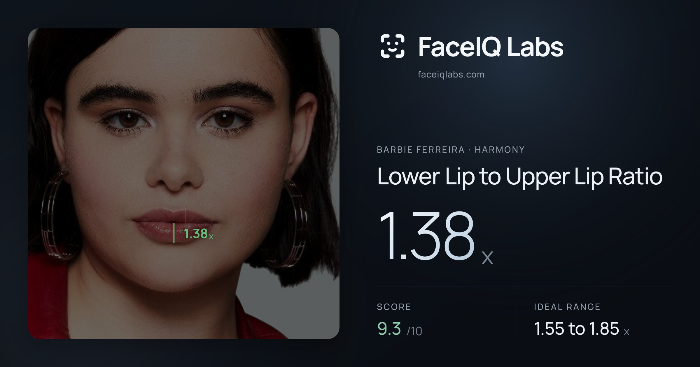 Barbie Ferreira Lower Lip to Upper Lip Ratio: 1.38x, drawn on the photo
