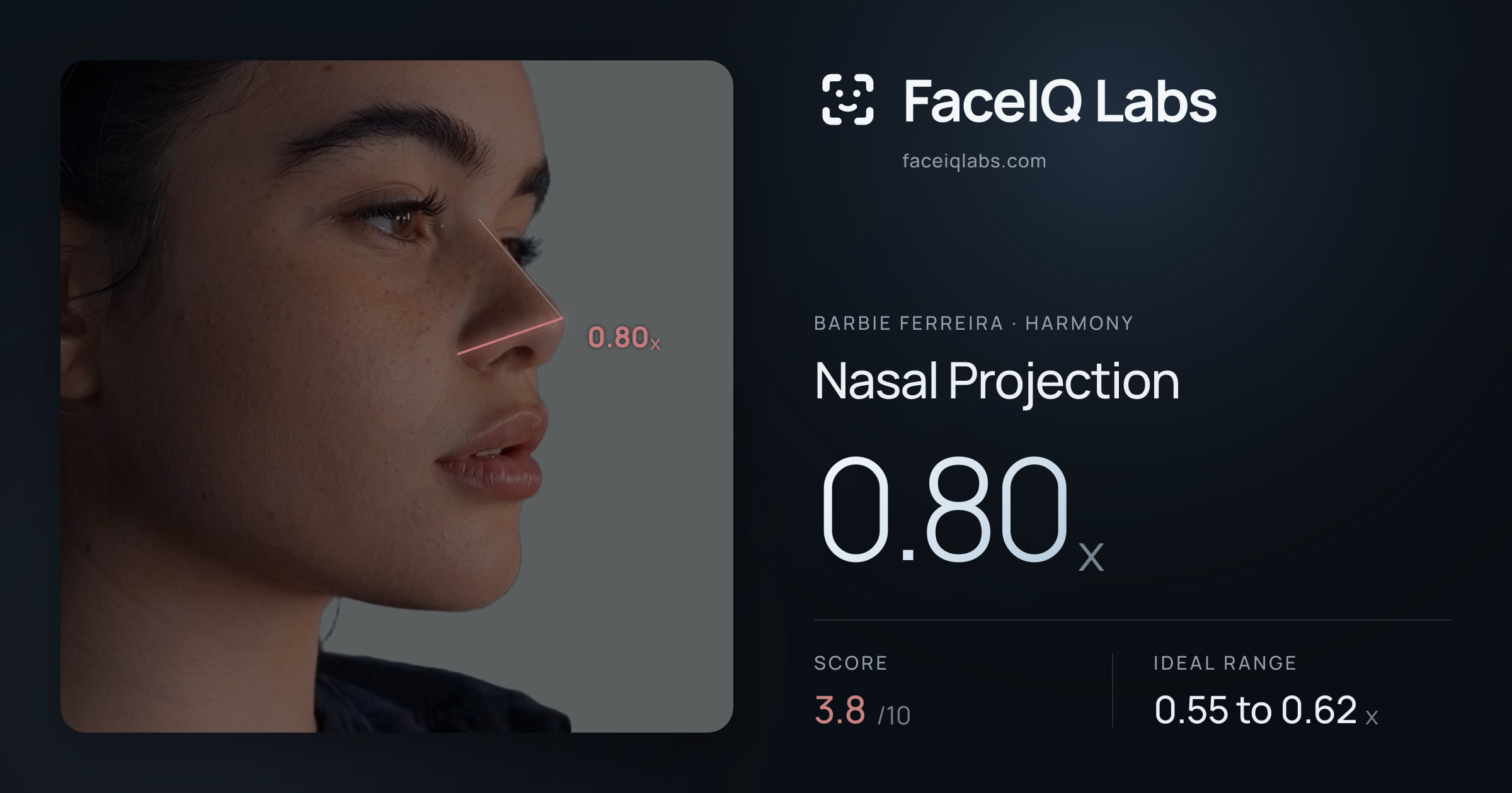 Barbie Ferreira Nasal Projection: 0.80x, drawn on the photo