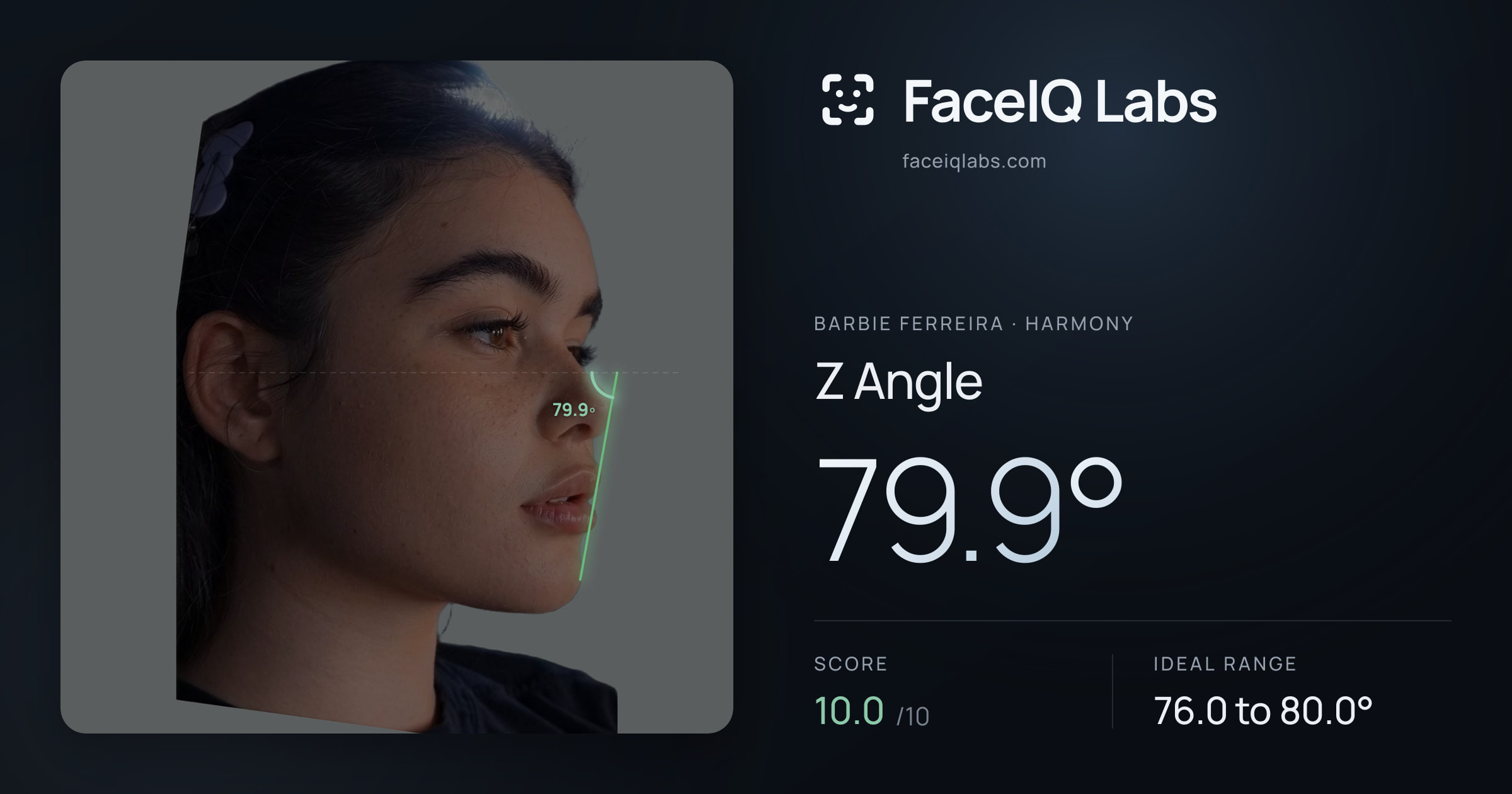 Barbie Ferreira Z Angle: 79.9°, drawn on the photo