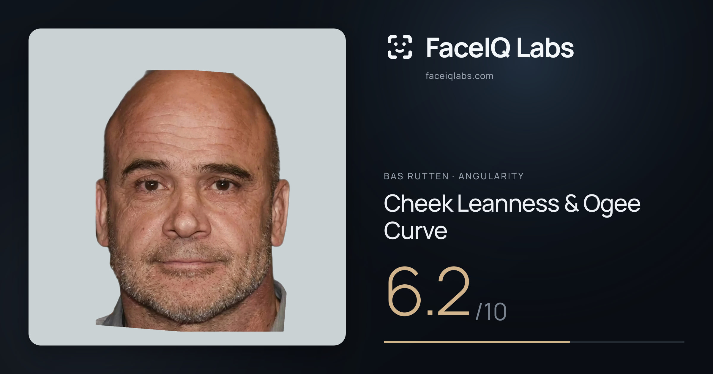 Bas Rutten Cheek Leanness & Ogee Curve: 6.2/10, drawn on the photo