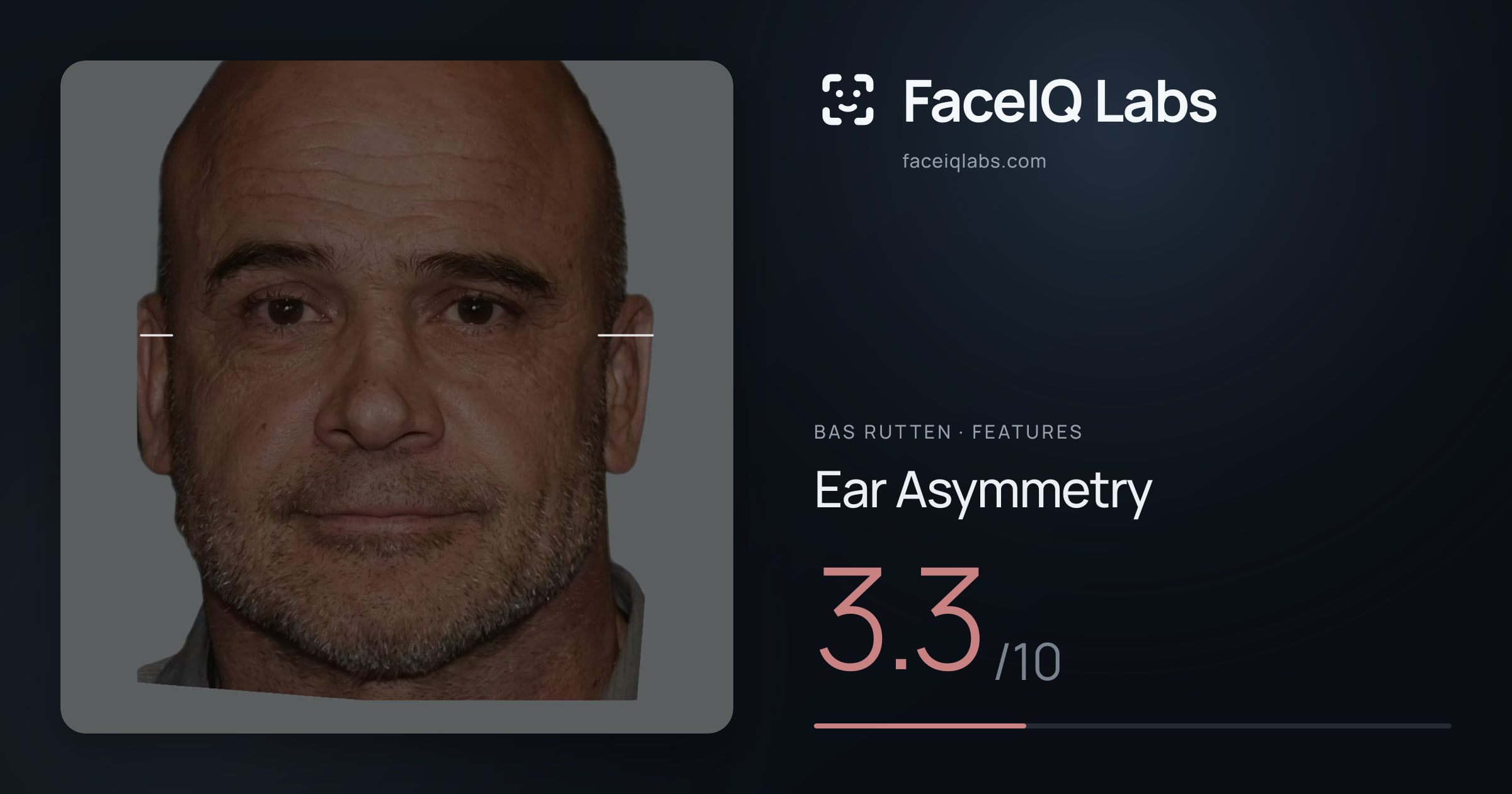 Bas Rutten Ear Asymmetry: 3.3/10, drawn on the photo