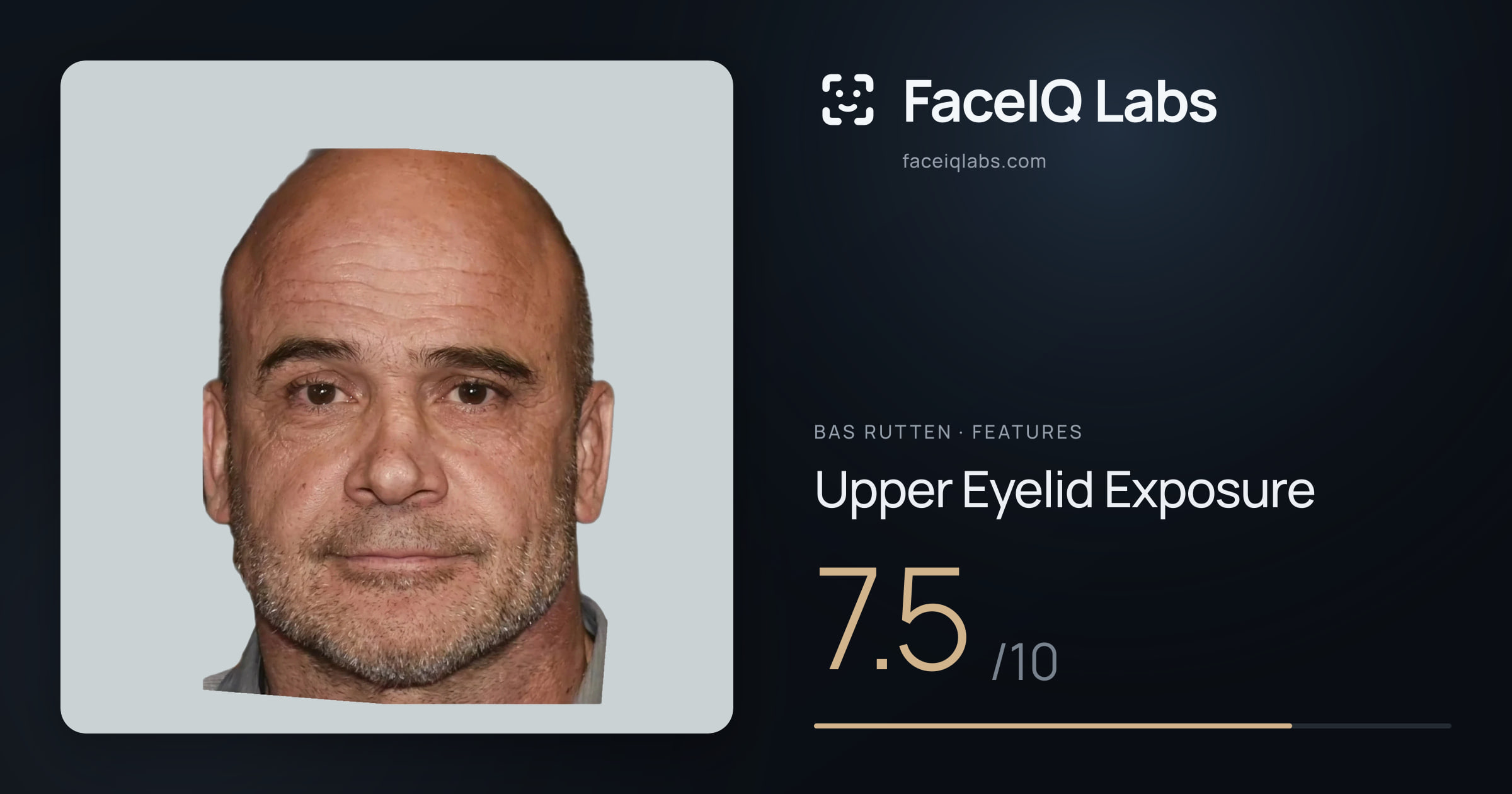 Bas Rutten Upper Eyelid Exposure: 7.5/10, drawn on the photo