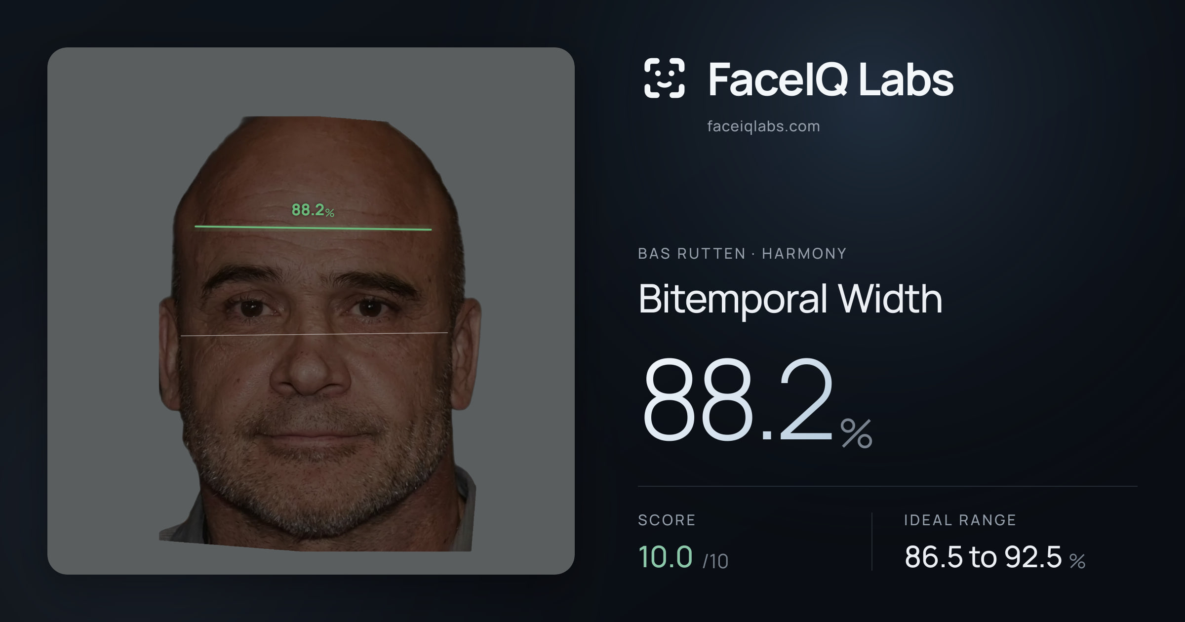 Bas Rutten Bitemporal Width: 88.2%, drawn on the photo