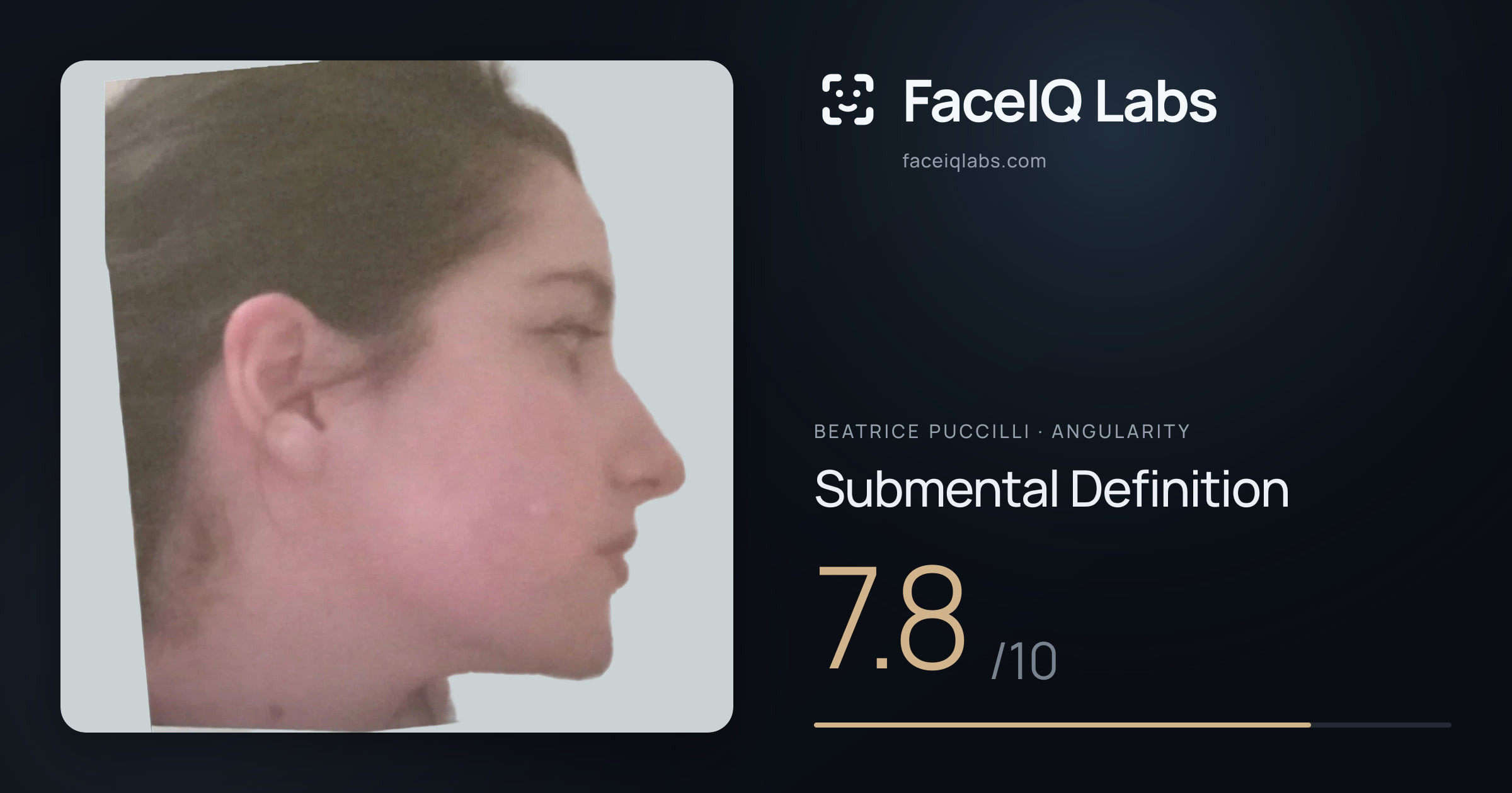 Beatrice Puccilli Submental Definition: 7.8/10, drawn on the photo