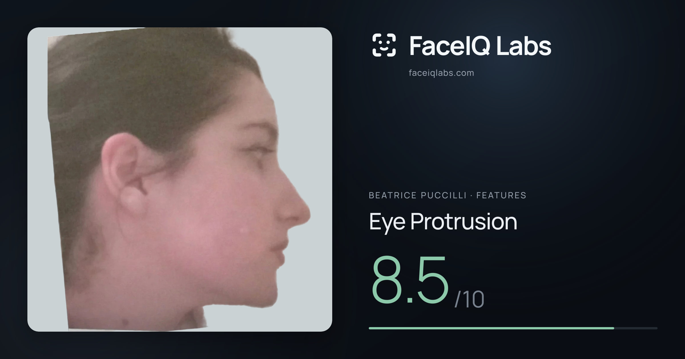 Beatrice Puccilli Eye Protrusion: 8.5/10, drawn on the photo