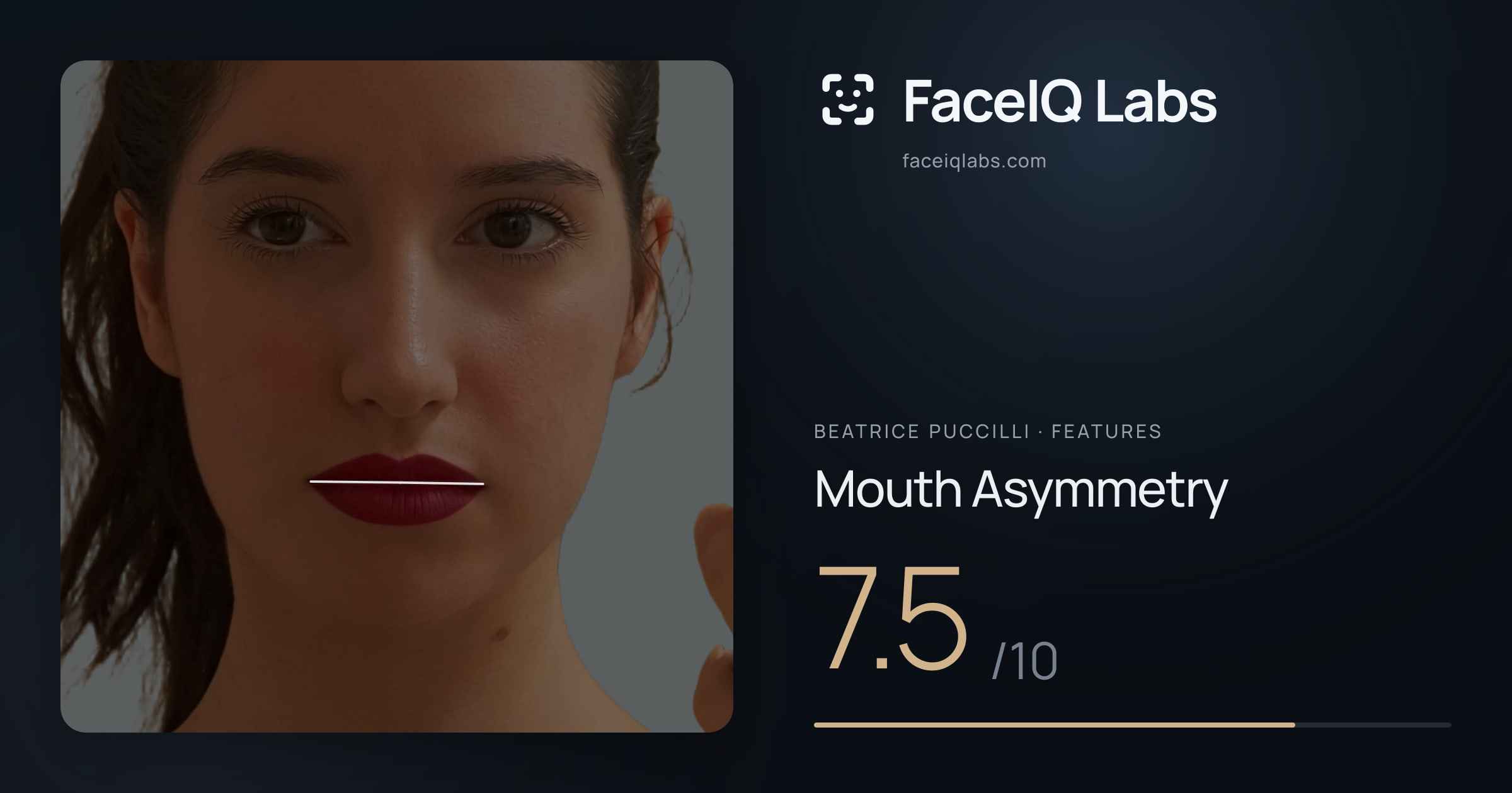 Beatrice Puccilli Mouth Asymmetry: 7.5/10, drawn on the photo