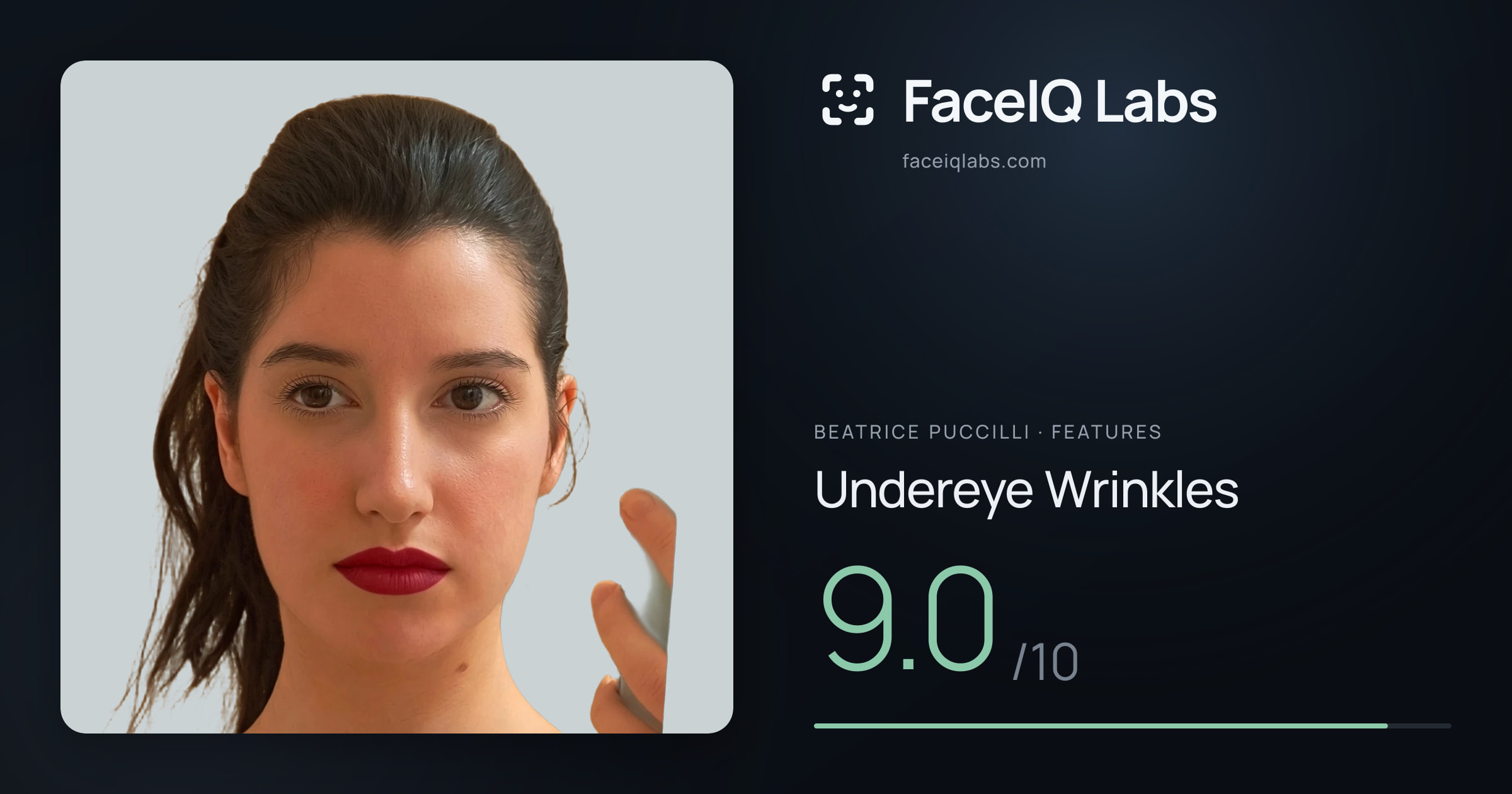Beatrice Puccilli Undereye Wrinkles: 9.0/10, drawn on the photo