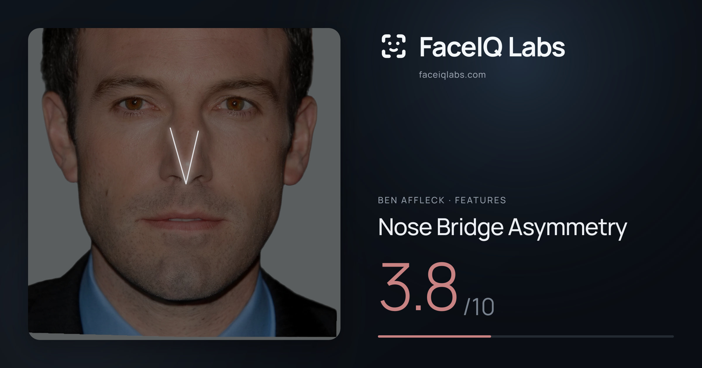 Ben Affleck Nose Bridge Asymmetry: 3.8/10, drawn on the photo