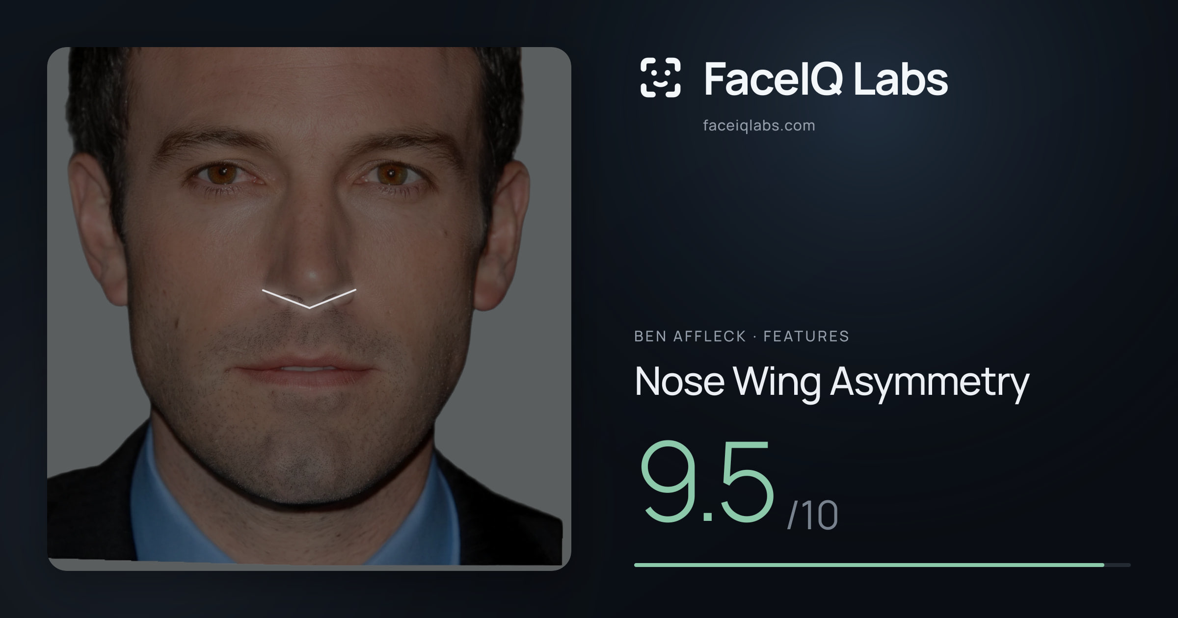 Ben Affleck Nose Wing Asymmetry: 9.5/10, drawn on the photo