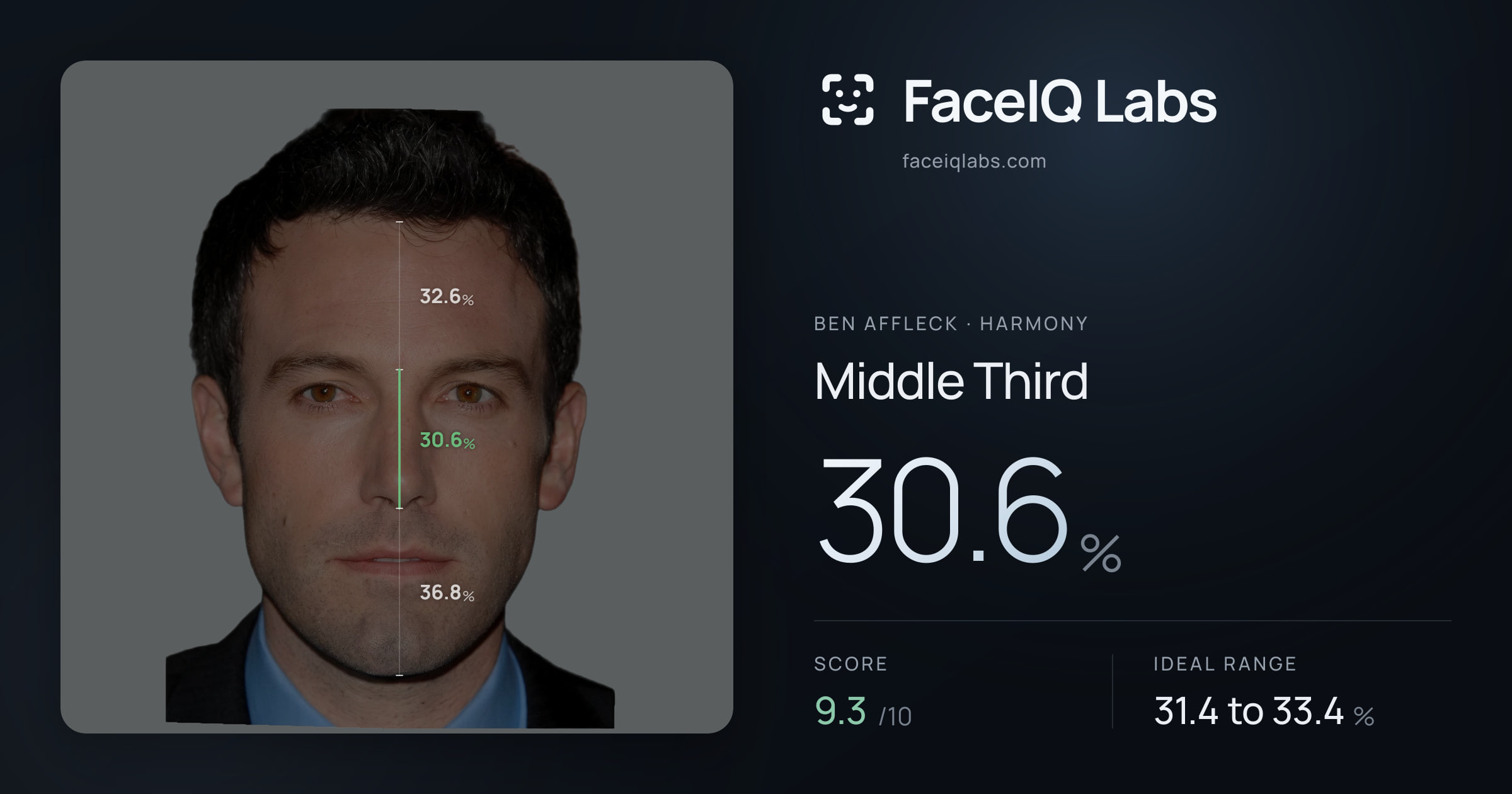 Ben Affleck Middle Third: 30.6%, drawn on the photo
