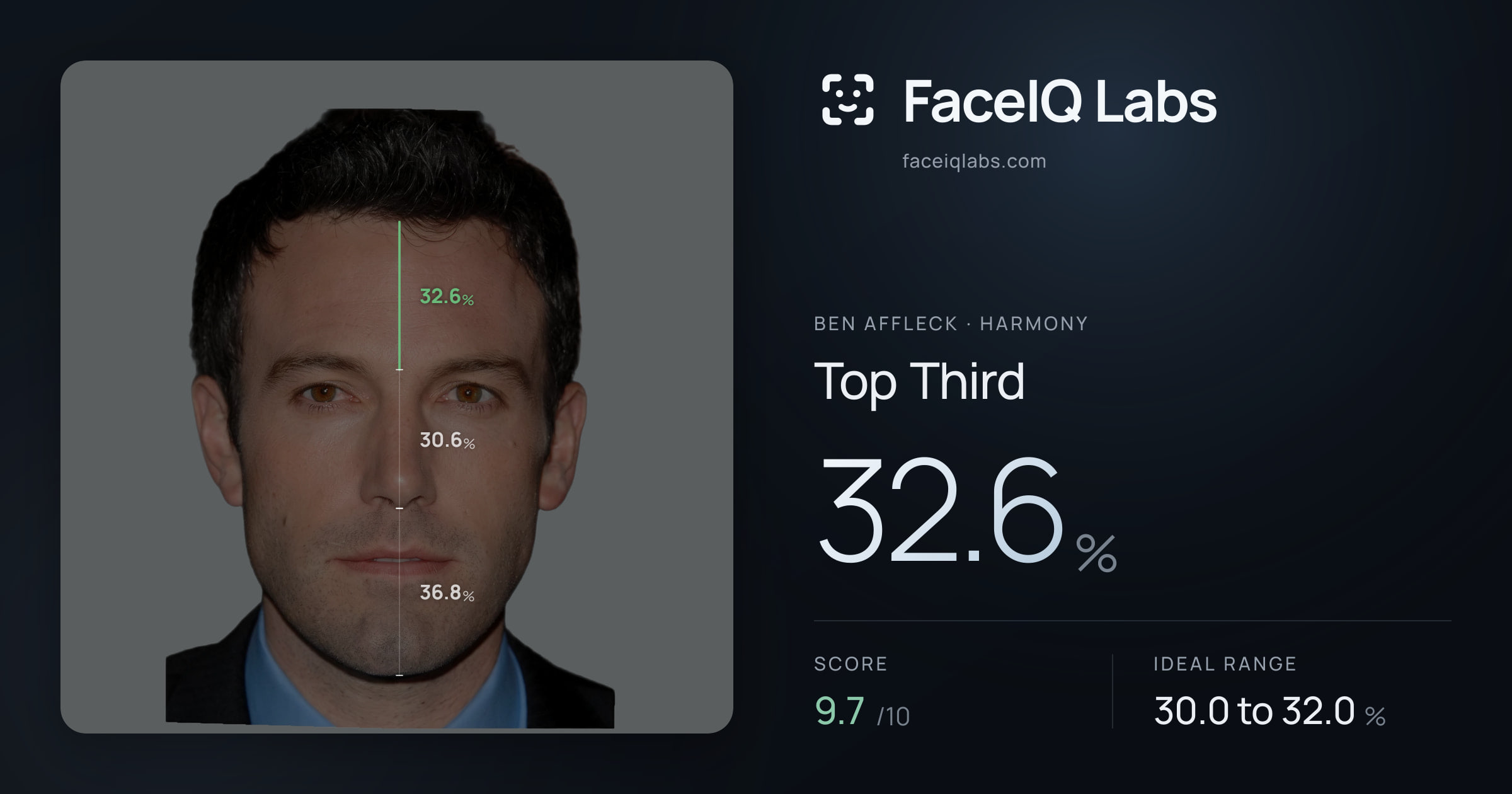 Ben Affleck Top Third: 32.6%, drawn on the photo
