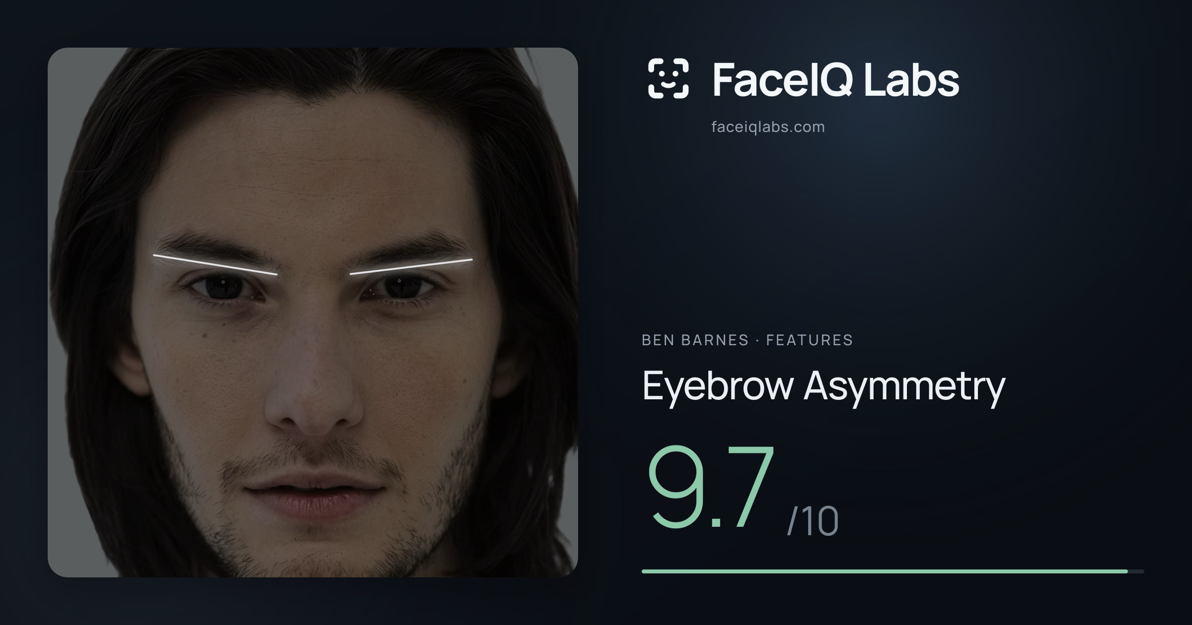 Ben Barnes Eyebrow Asymmetry: 9.7/10, drawn on the photo