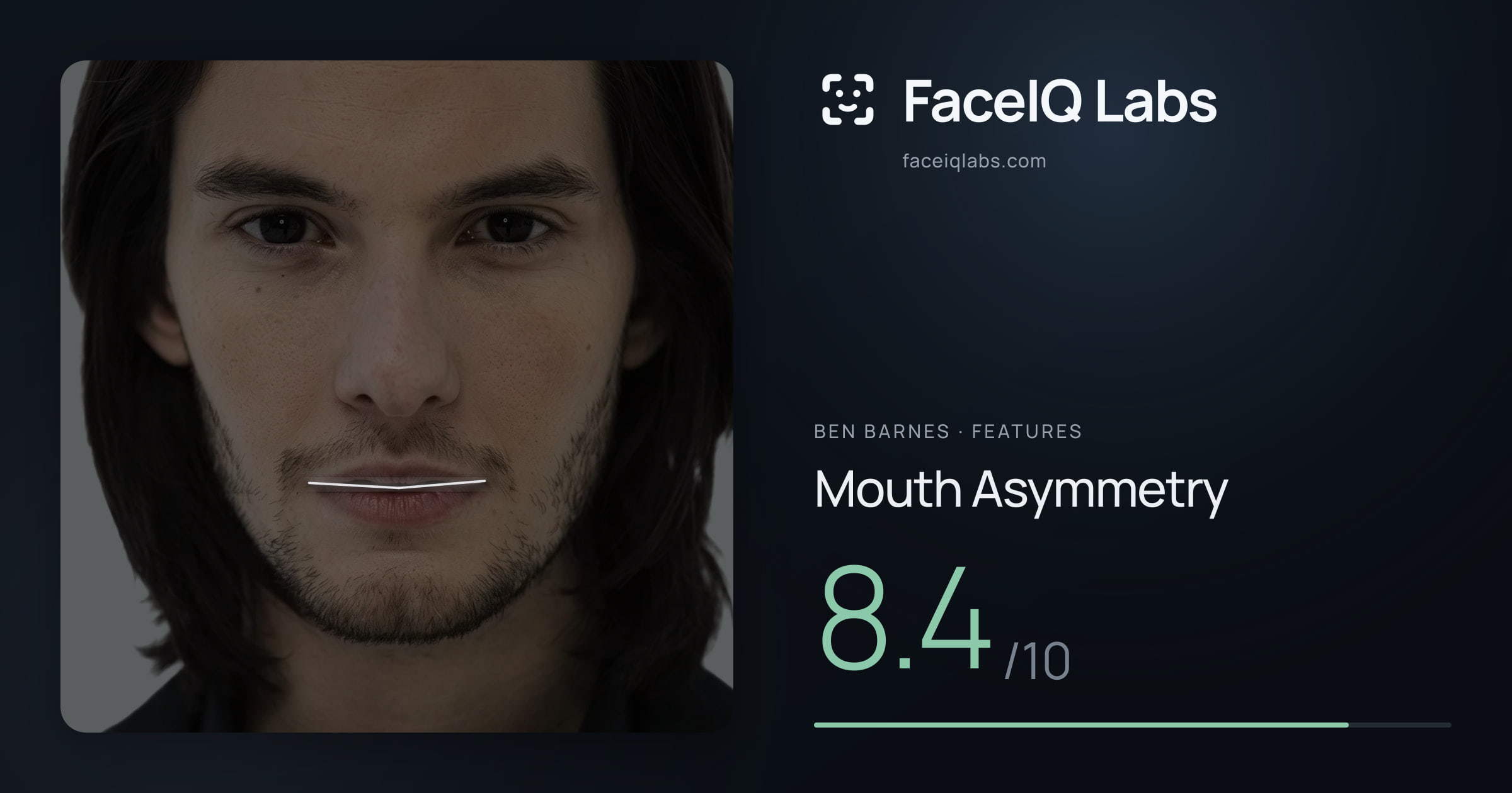Ben Barnes Mouth Asymmetry: 8.4/10, drawn on the photo