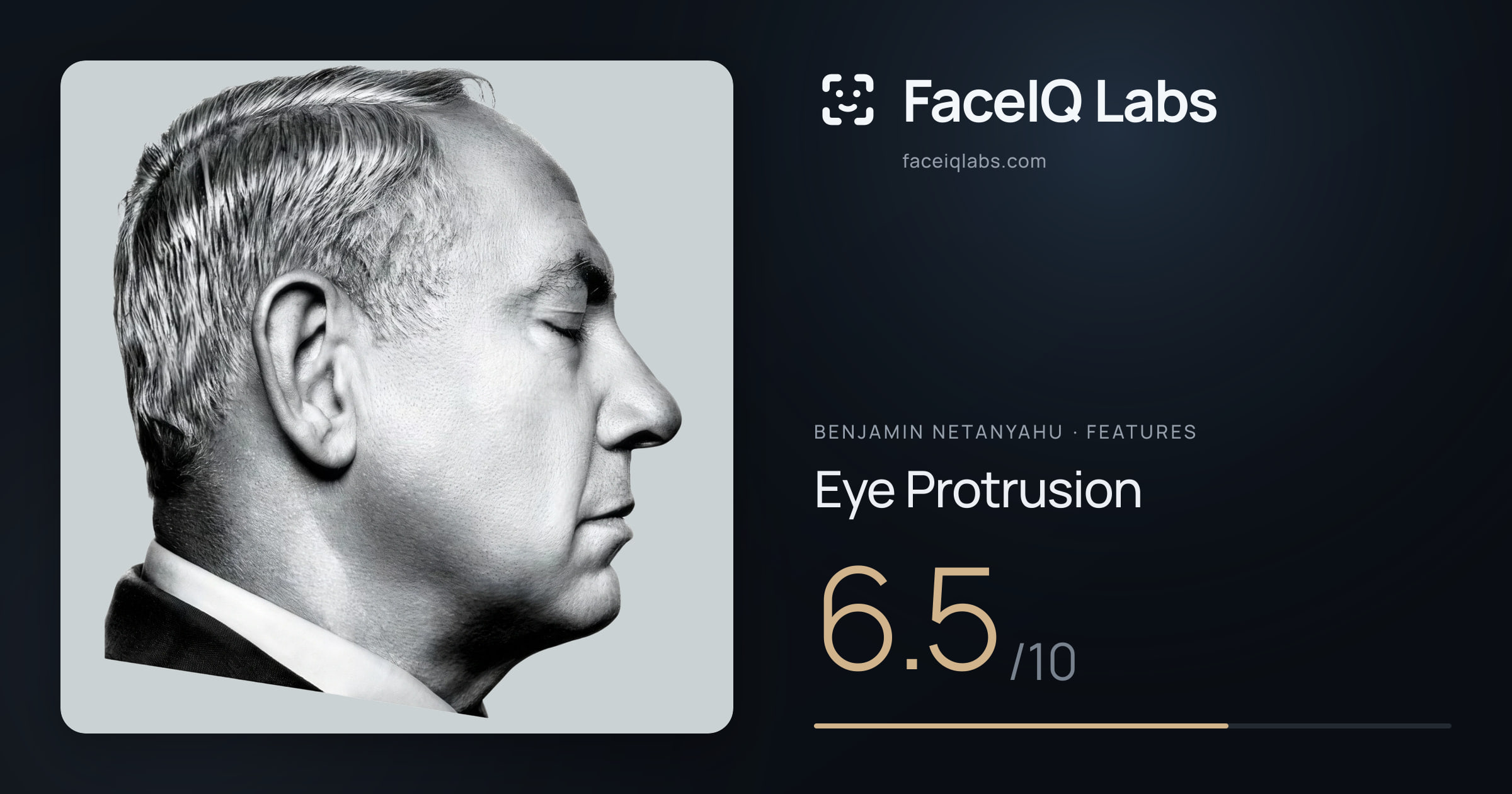 Benjamin Netanyahu Eye Protrusion: 6.5/10, drawn on the photo