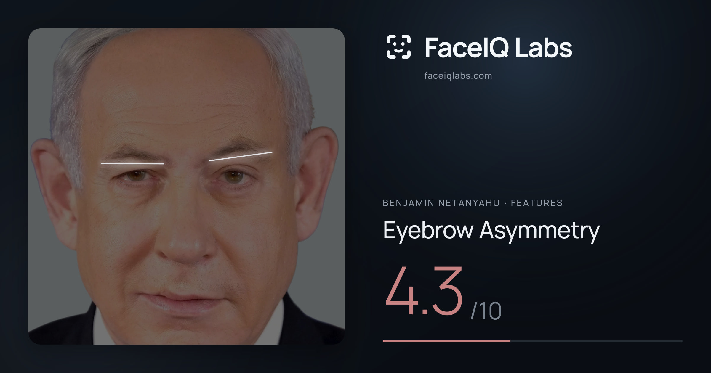 Benjamin Netanyahu Eyebrow Asymmetry: 4.3/10, drawn on the photo