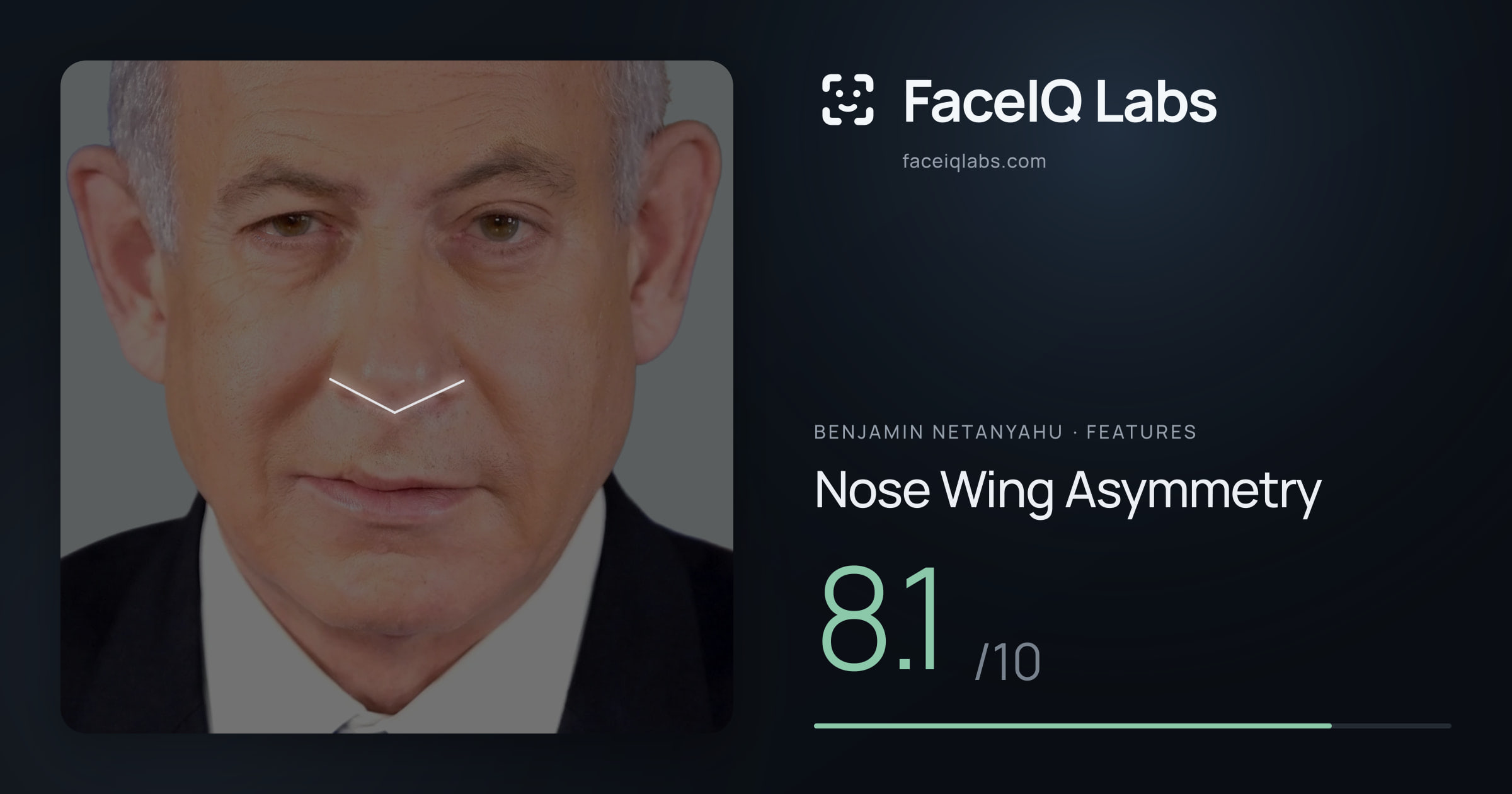 Benjamin Netanyahu Nose Wing Asymmetry: 8.1/10, drawn on the photo