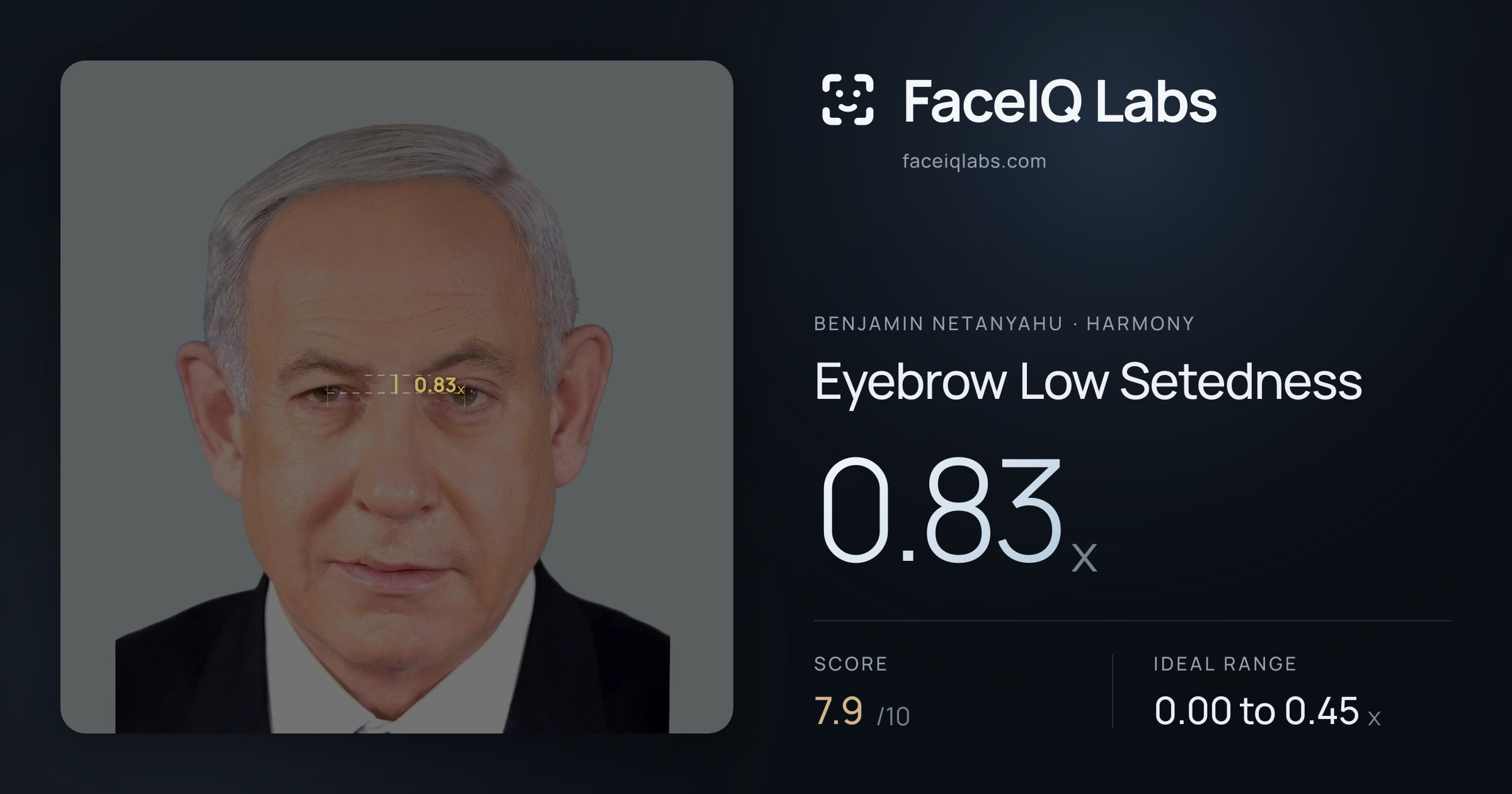 Benjamin Netanyahu Eyebrow Low Setedness: 0.83x, drawn on the photo