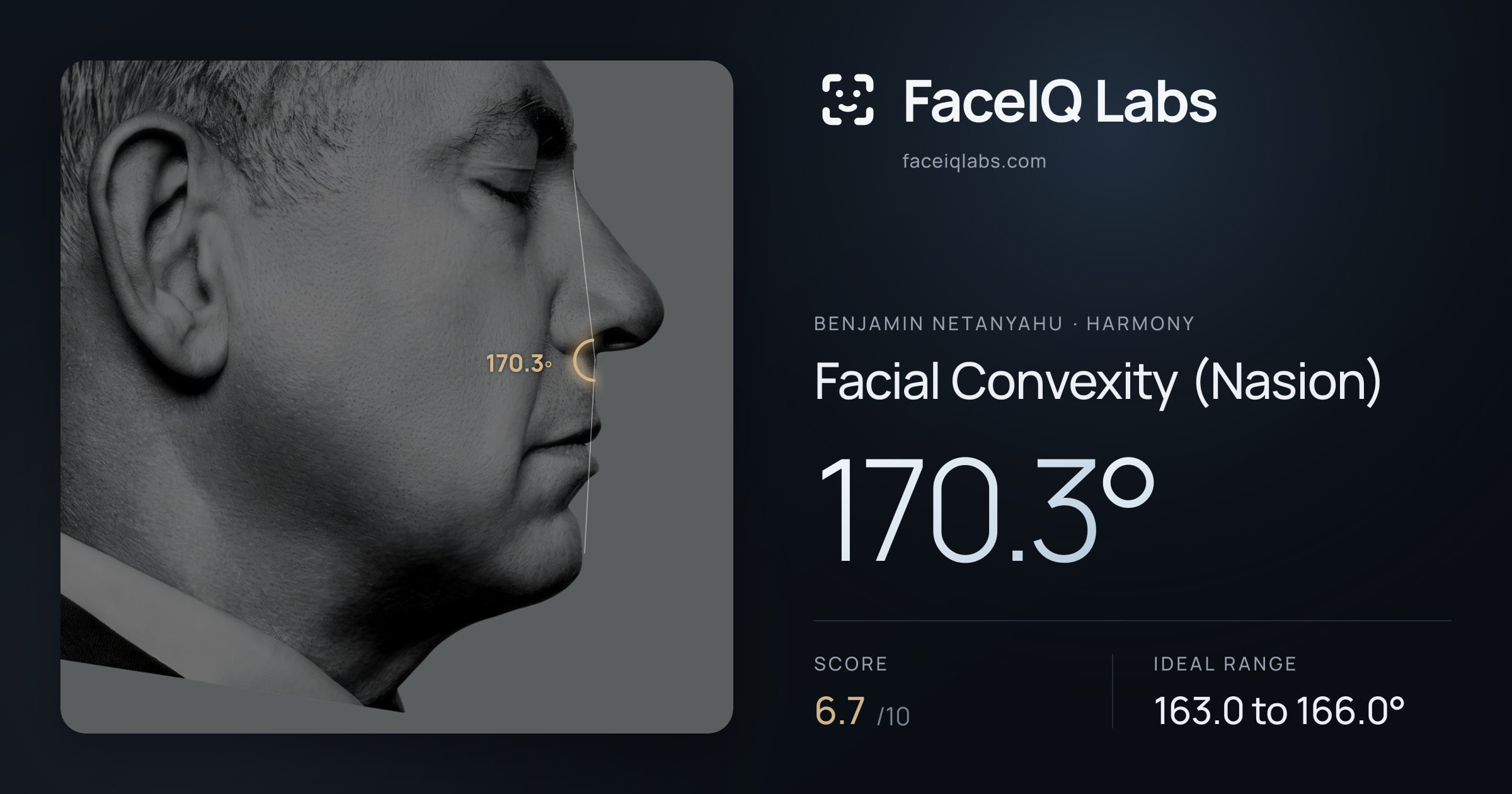 Benjamin Netanyahu Facial Convexity (Nasion): 170.3°, drawn on the photo