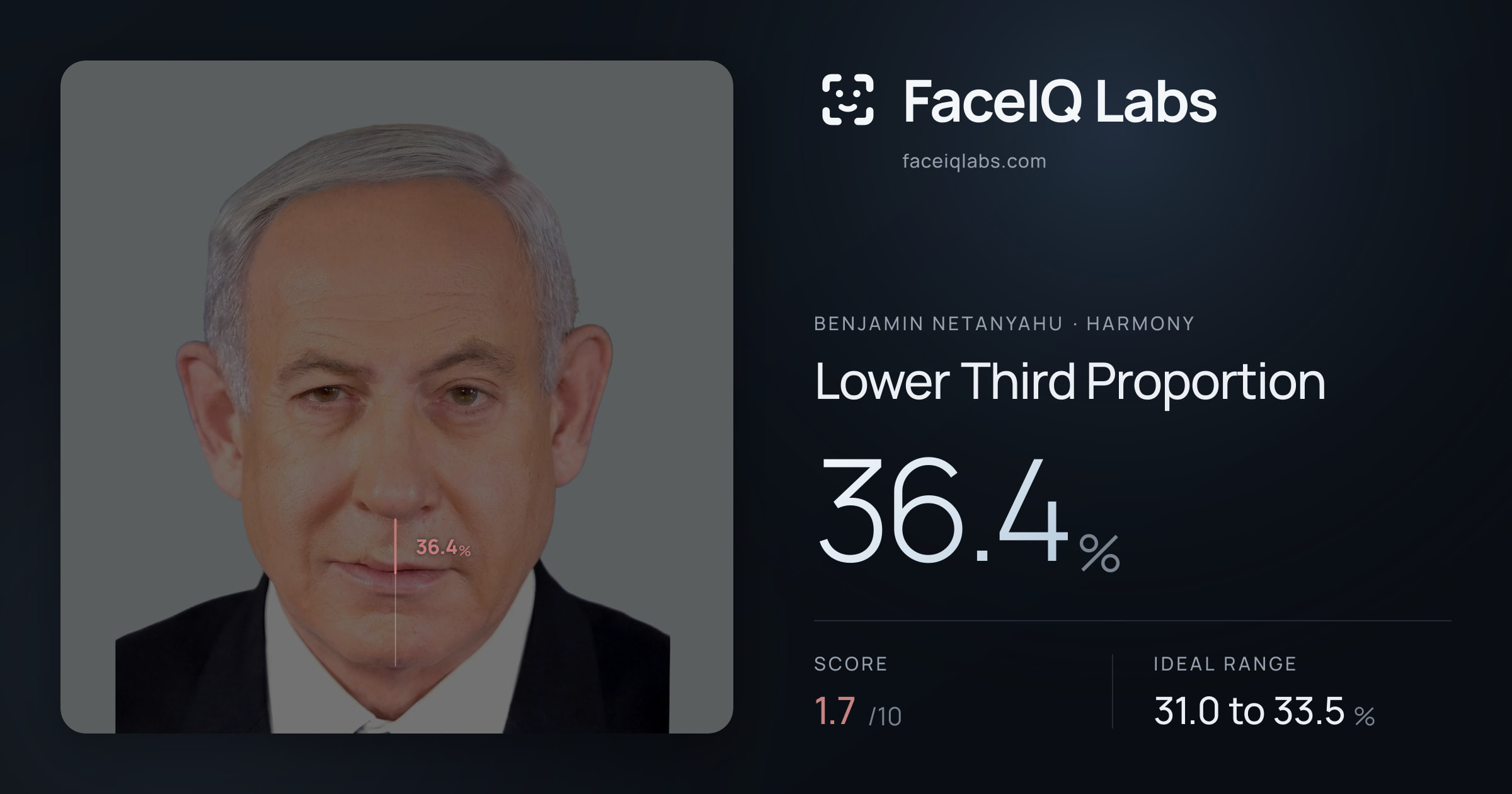 Benjamin Netanyahu Lower Third Proportion: 36.4%, drawn on the photo