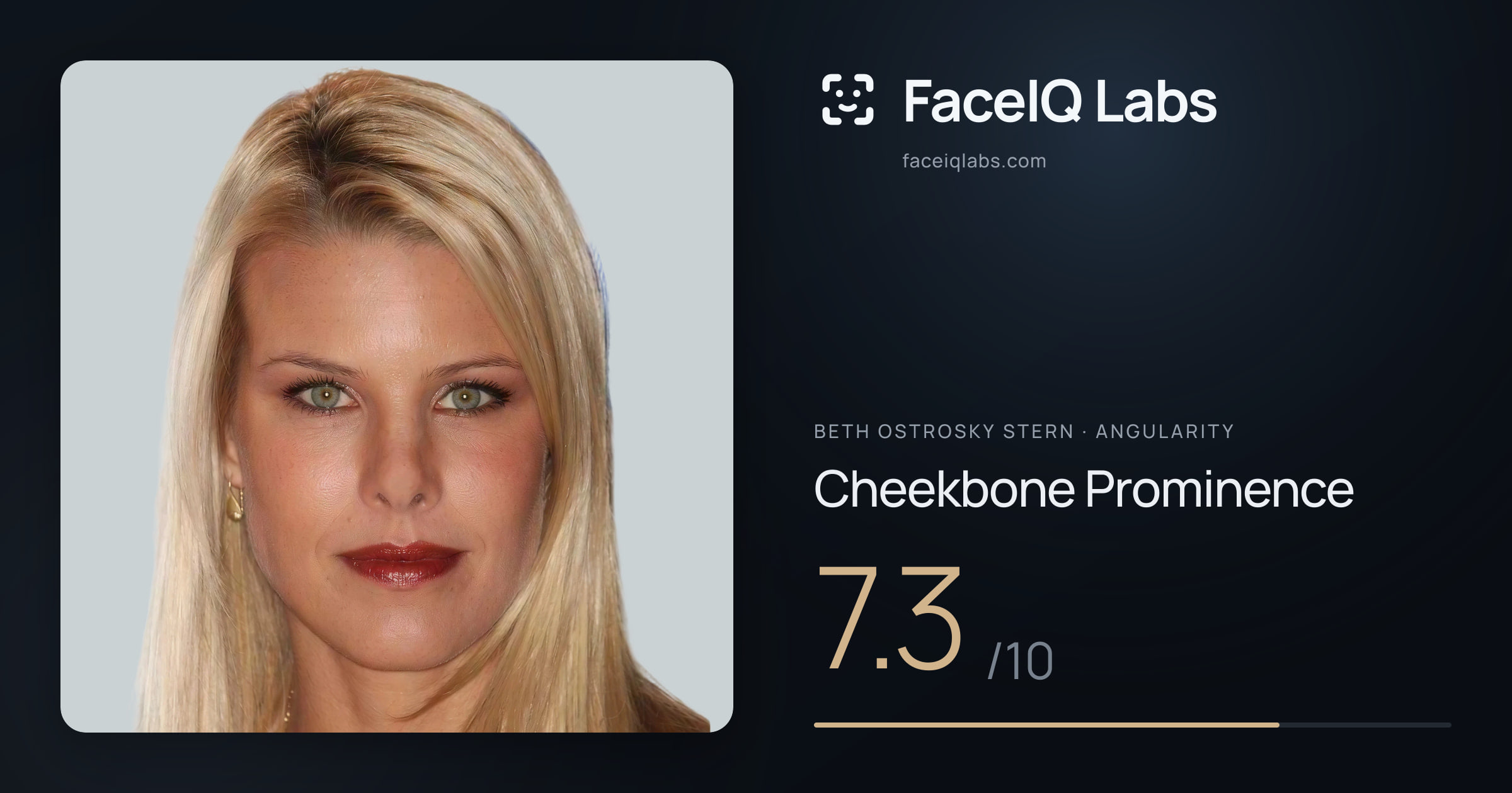 Beth Ostrosky Stern Cheekbone Prominence: 7.3/10, drawn on the photo