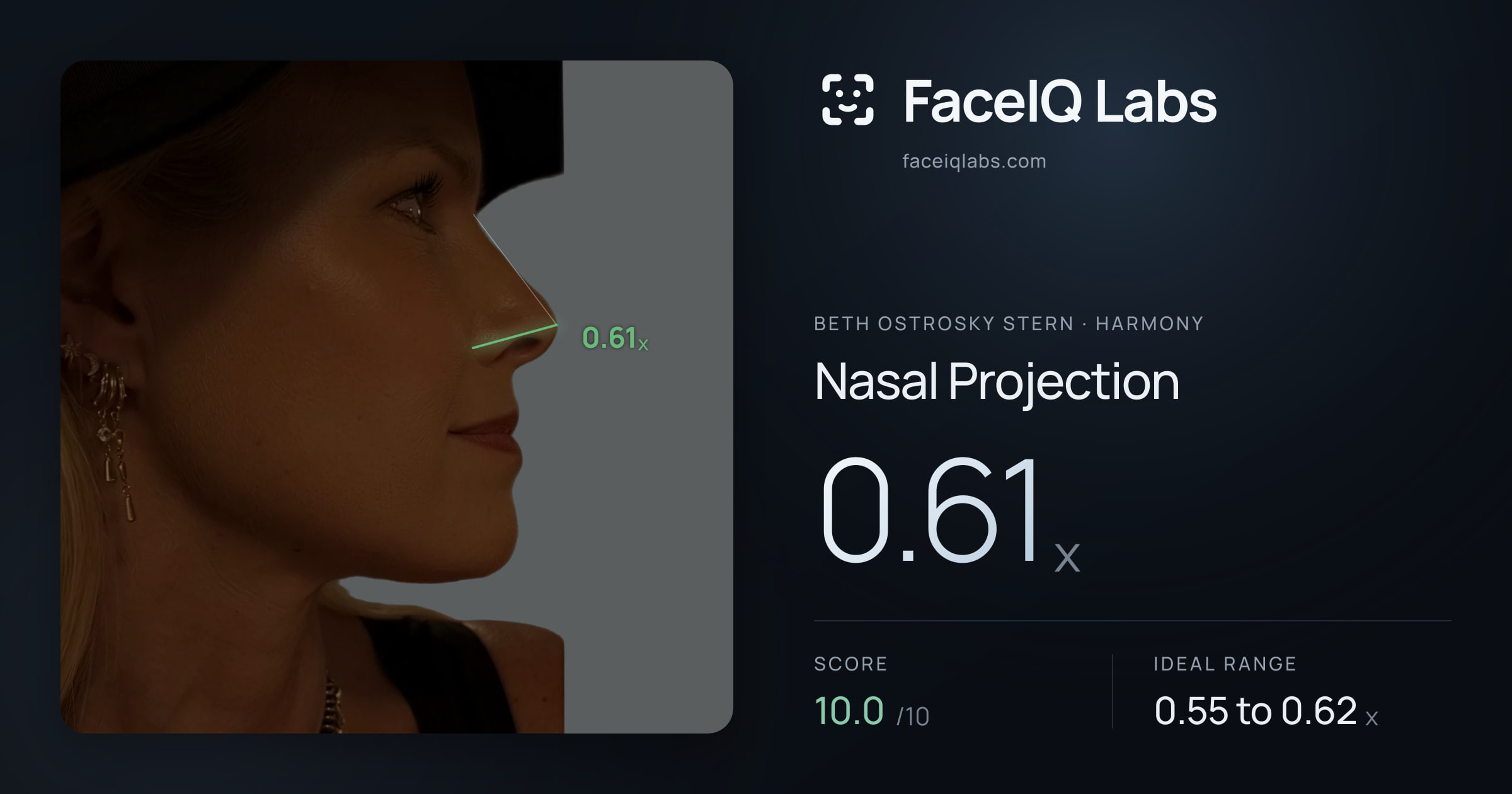 Beth Ostrosky Stern Nasal Projection: 0.61x, drawn on the photo