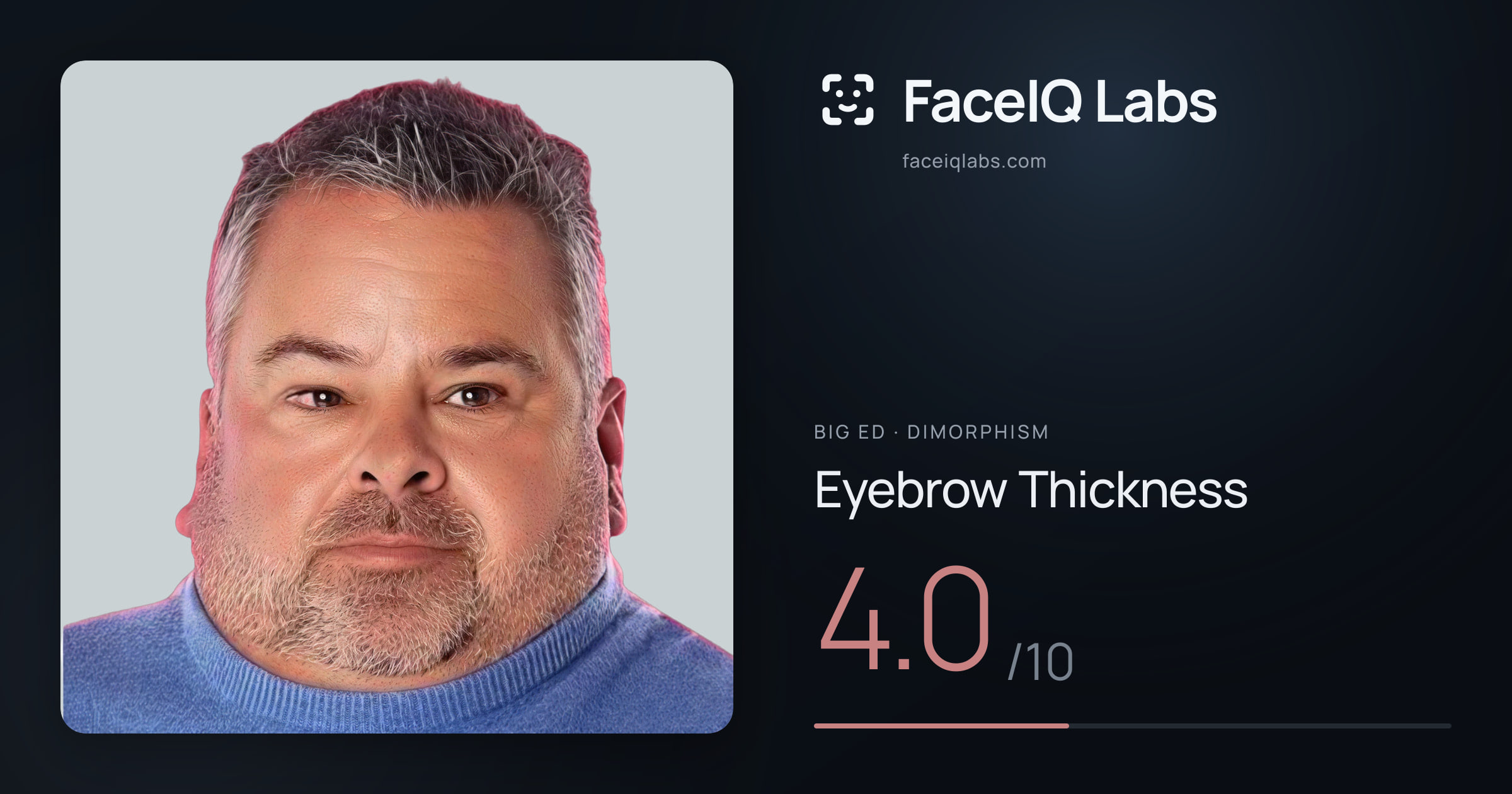 Big Ed Eyebrow Thickness: 4.0/10, drawn on the photo