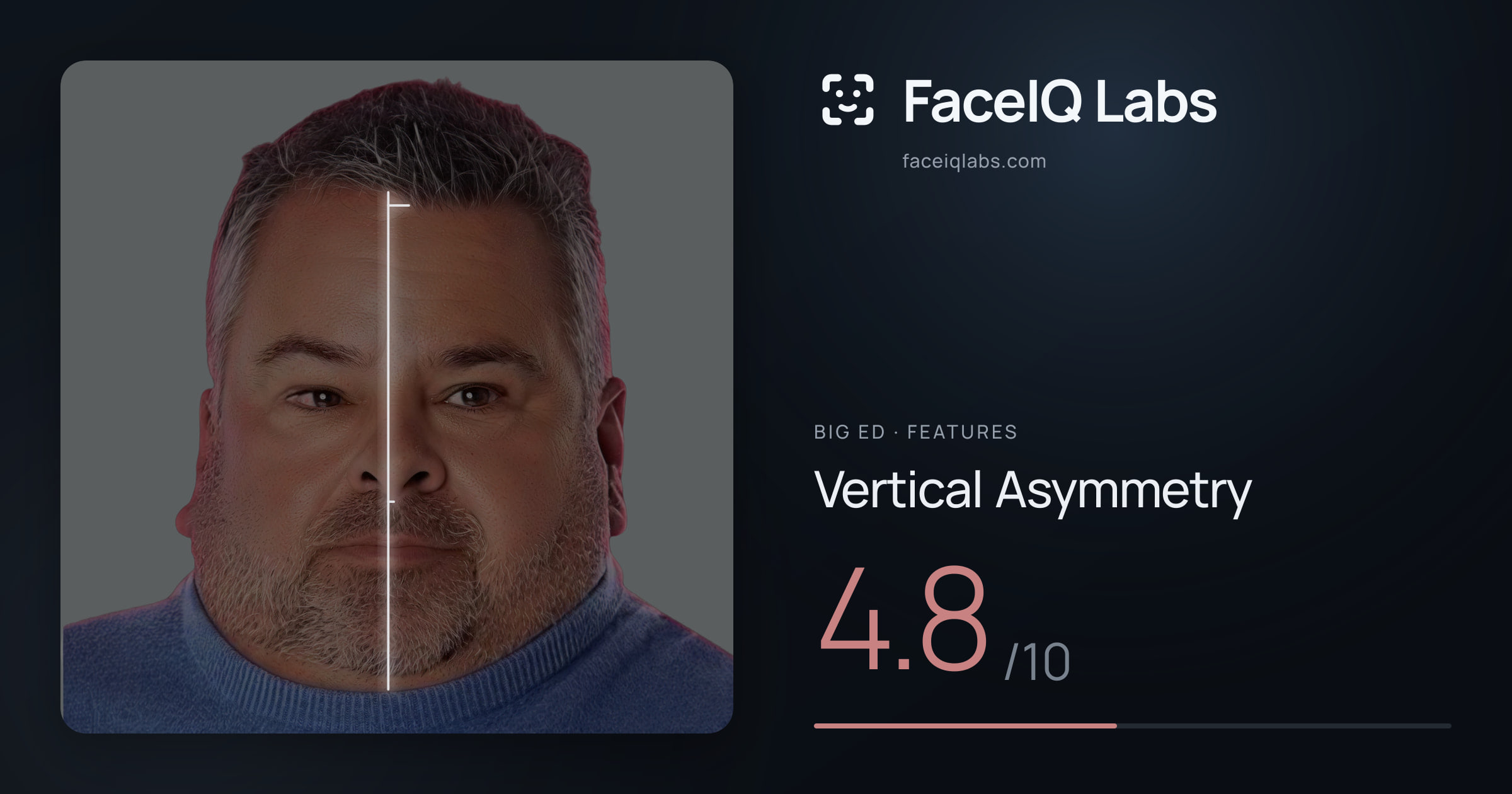 Big Ed Vertical Asymmetry: 4.8/10, drawn on the photo